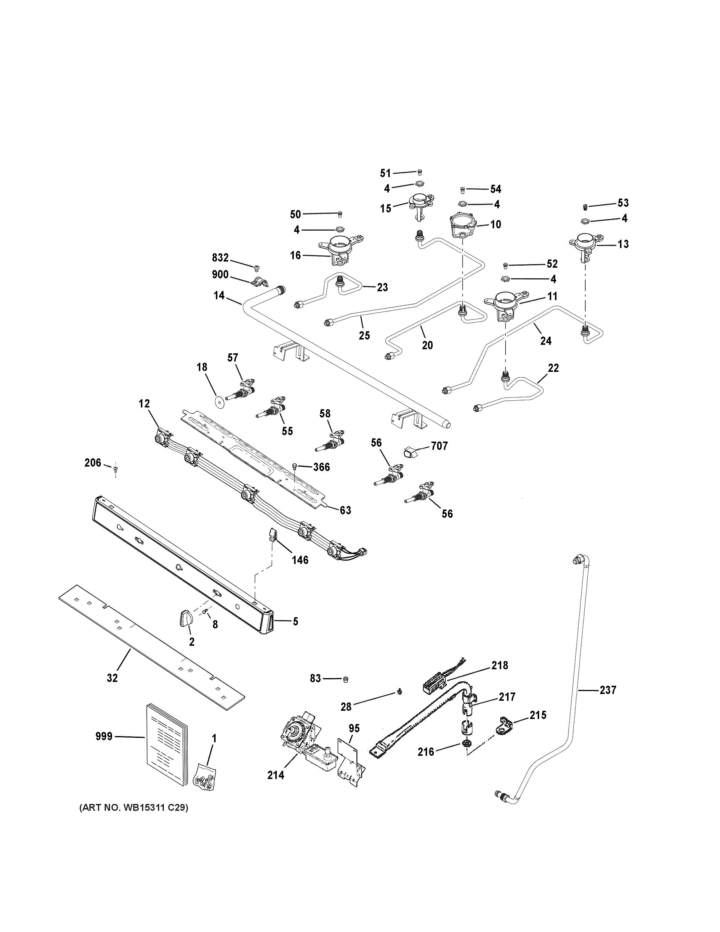 GE JGBS66REK4SS gas & burner parts diagram