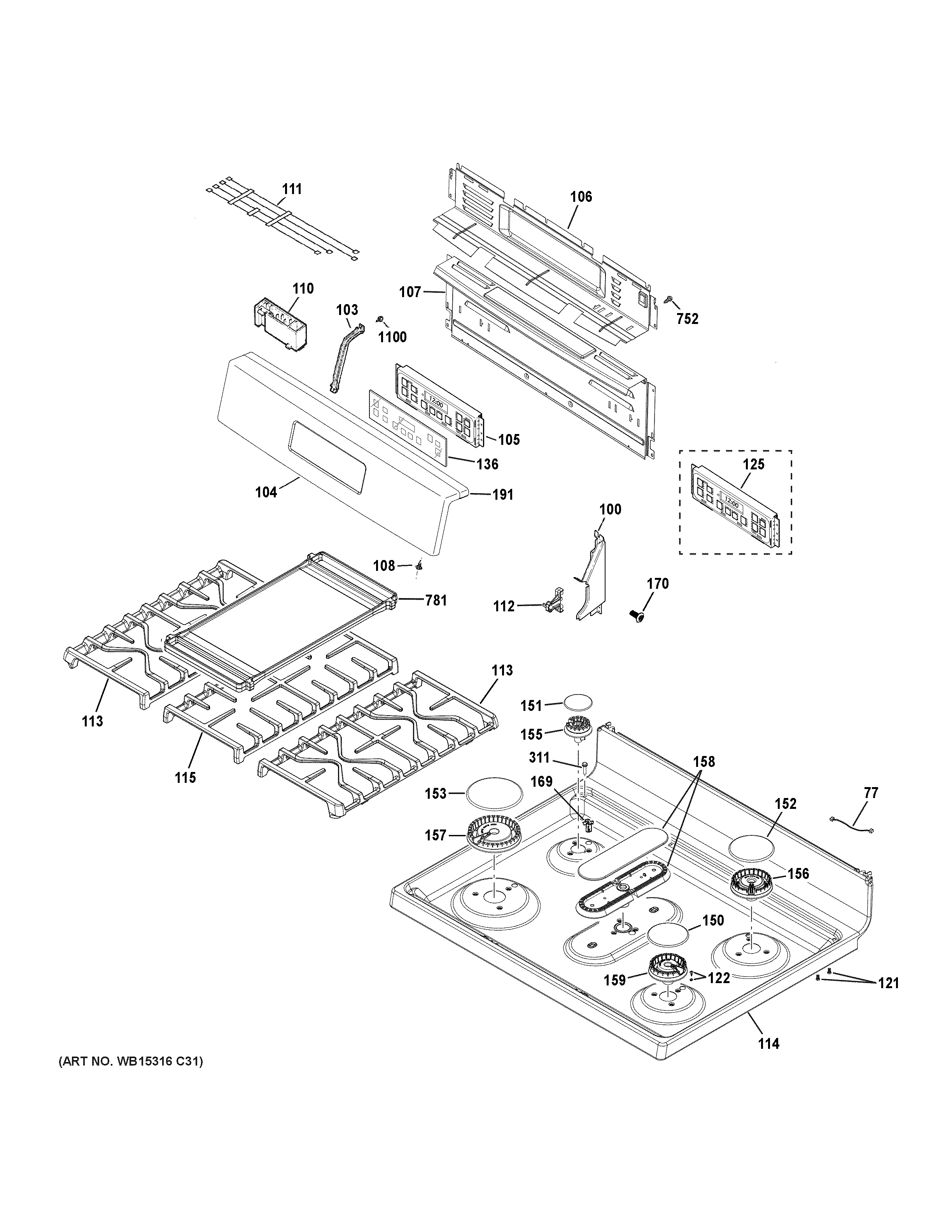 GE JGBS66REK4SS control panel & cooktop diagram