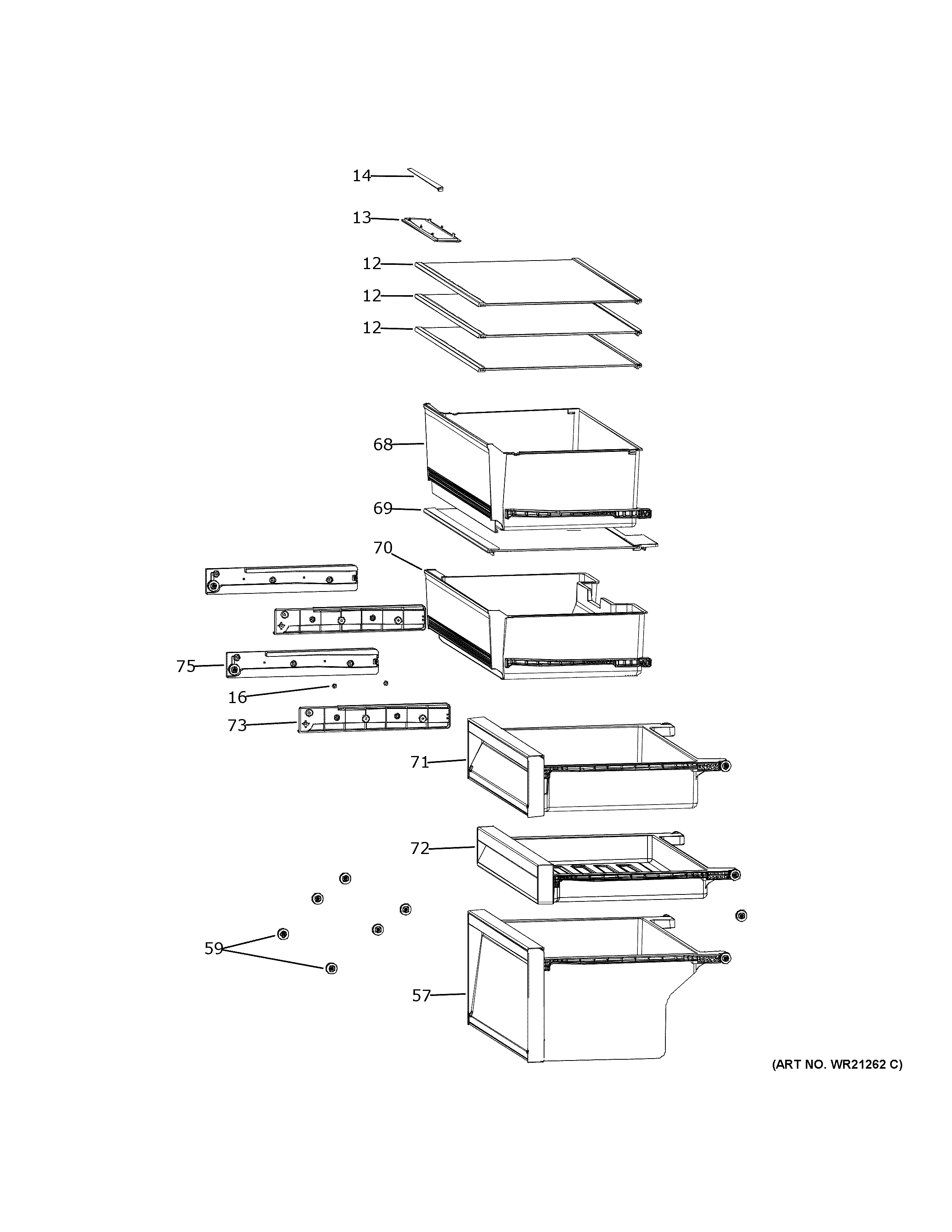 GE GBE17HYRAFS shelves & drawers diagram