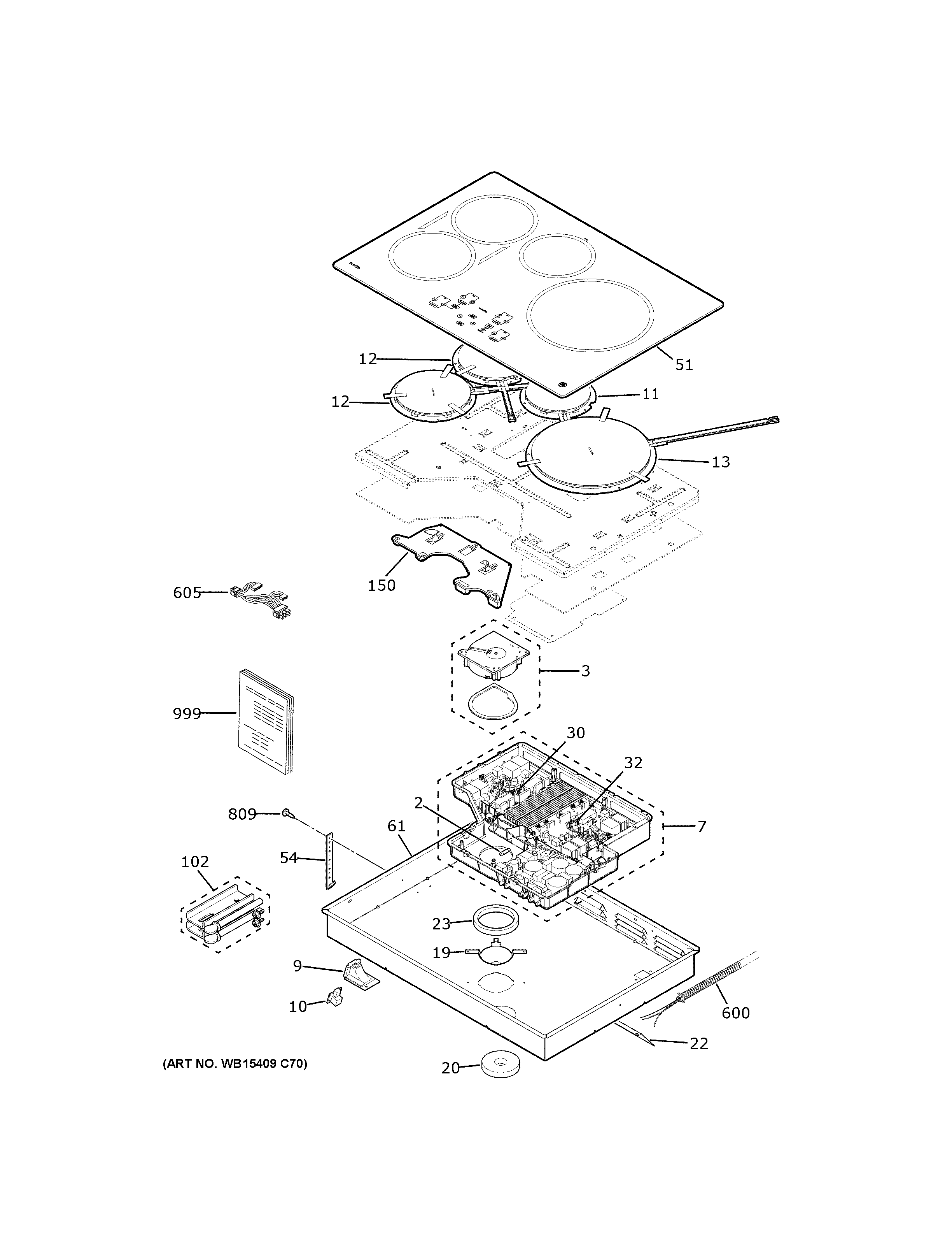 GE PHP9030BM2TS control panel & cooktop diagram