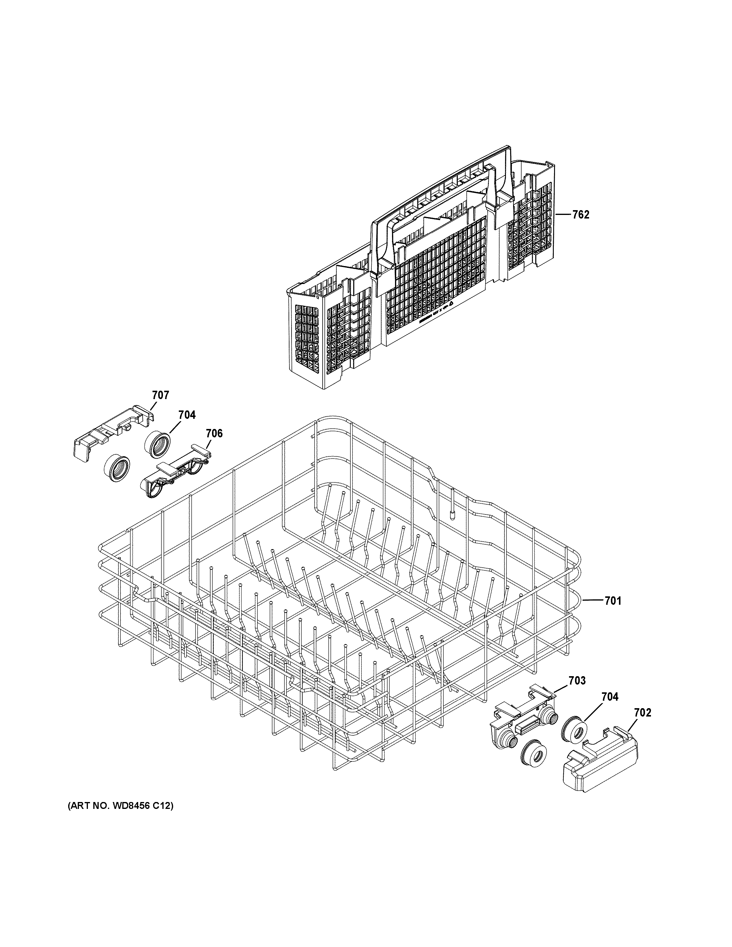 GE GDF530PGM0BB lower rack assembly diagram
