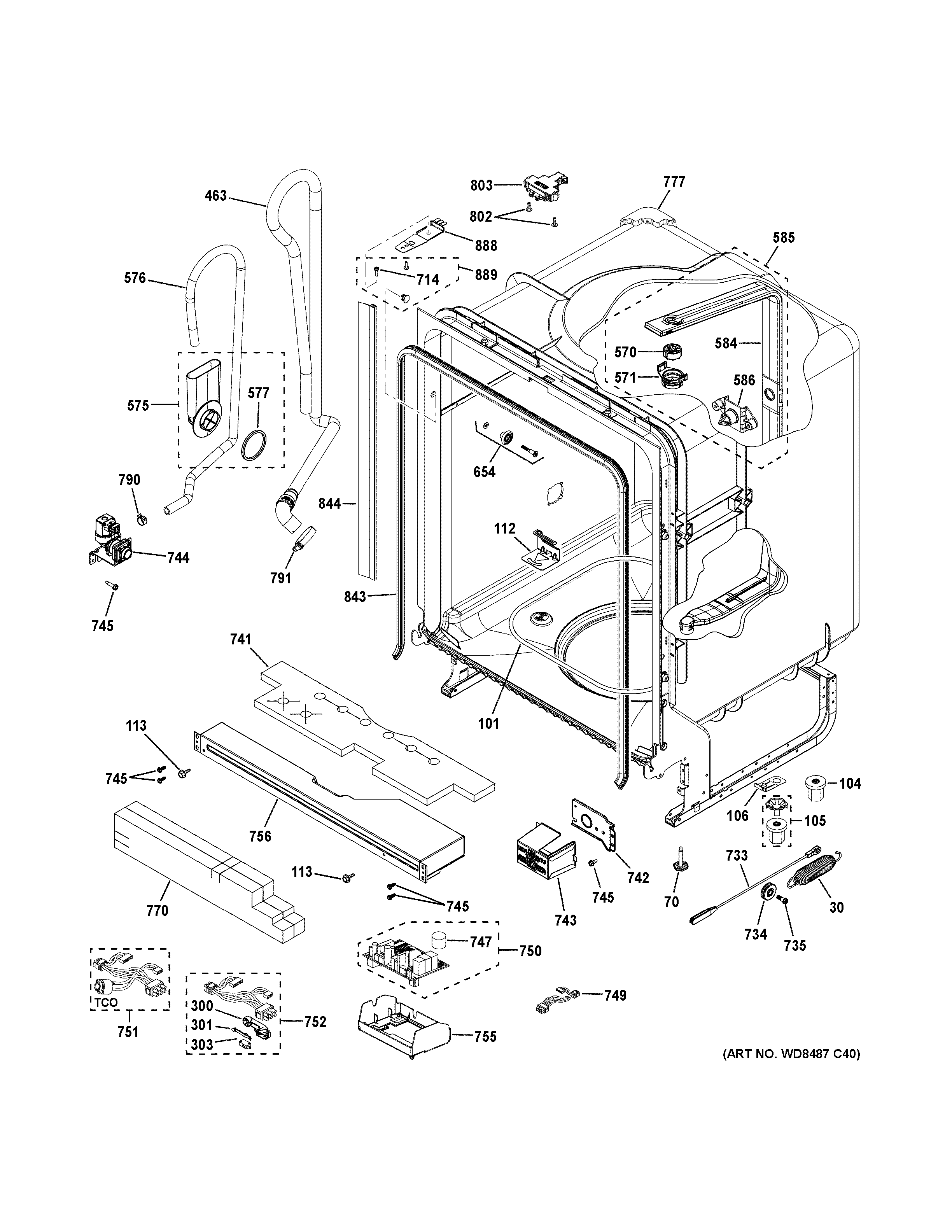 GE GDT605PFM0DS body parts diagram
