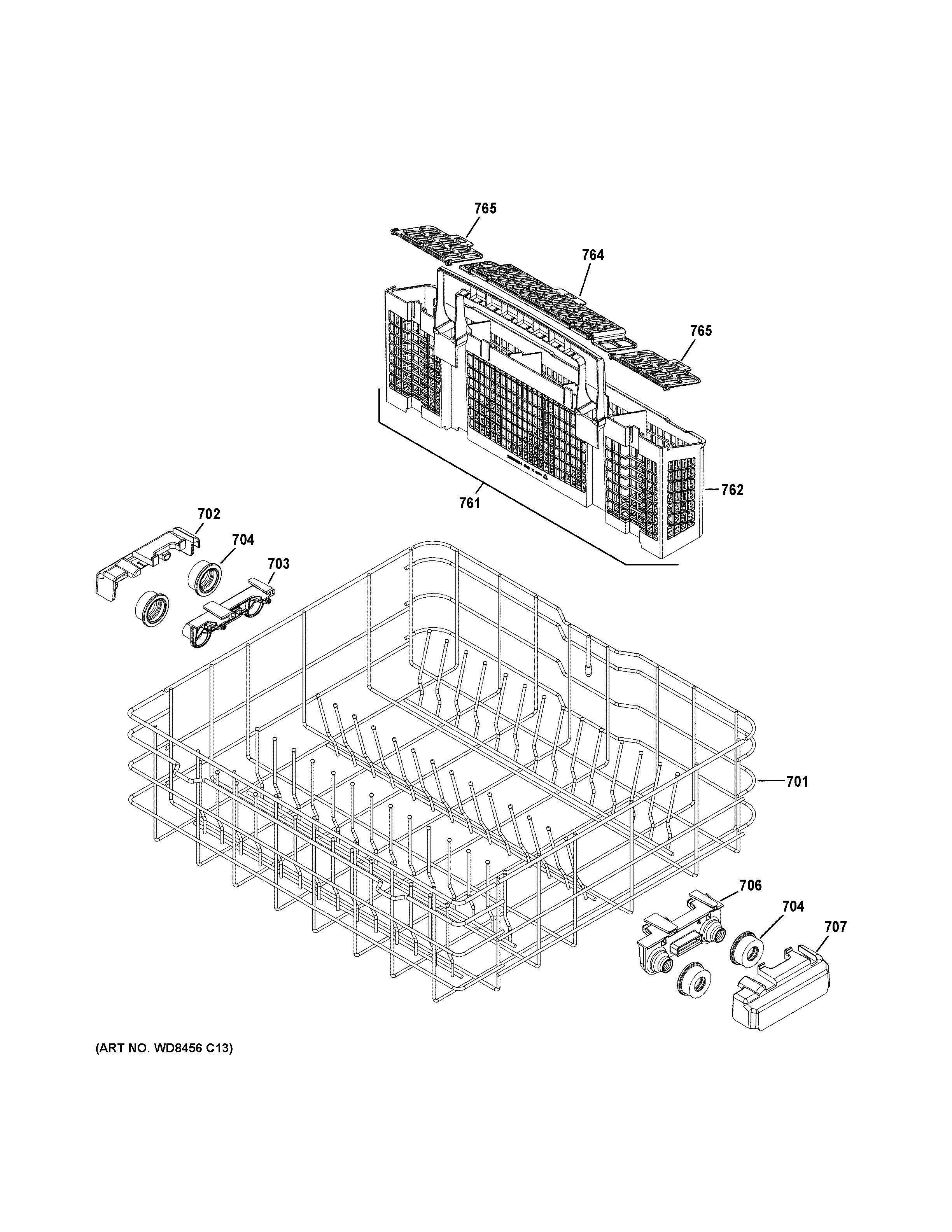 GE GDT605PGM0WW lower rack assembly diagram