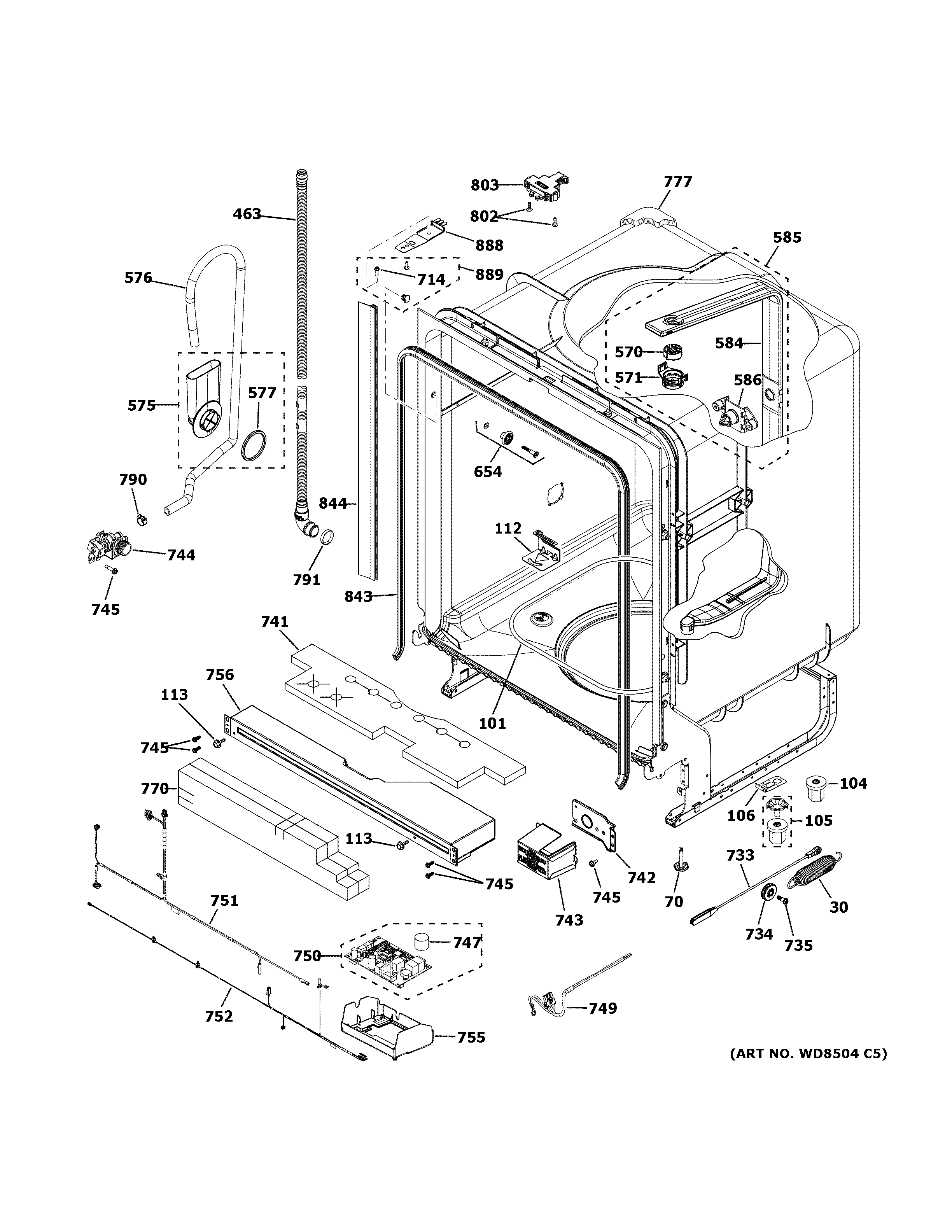 GE GDT605PFM5DS body parts diagram