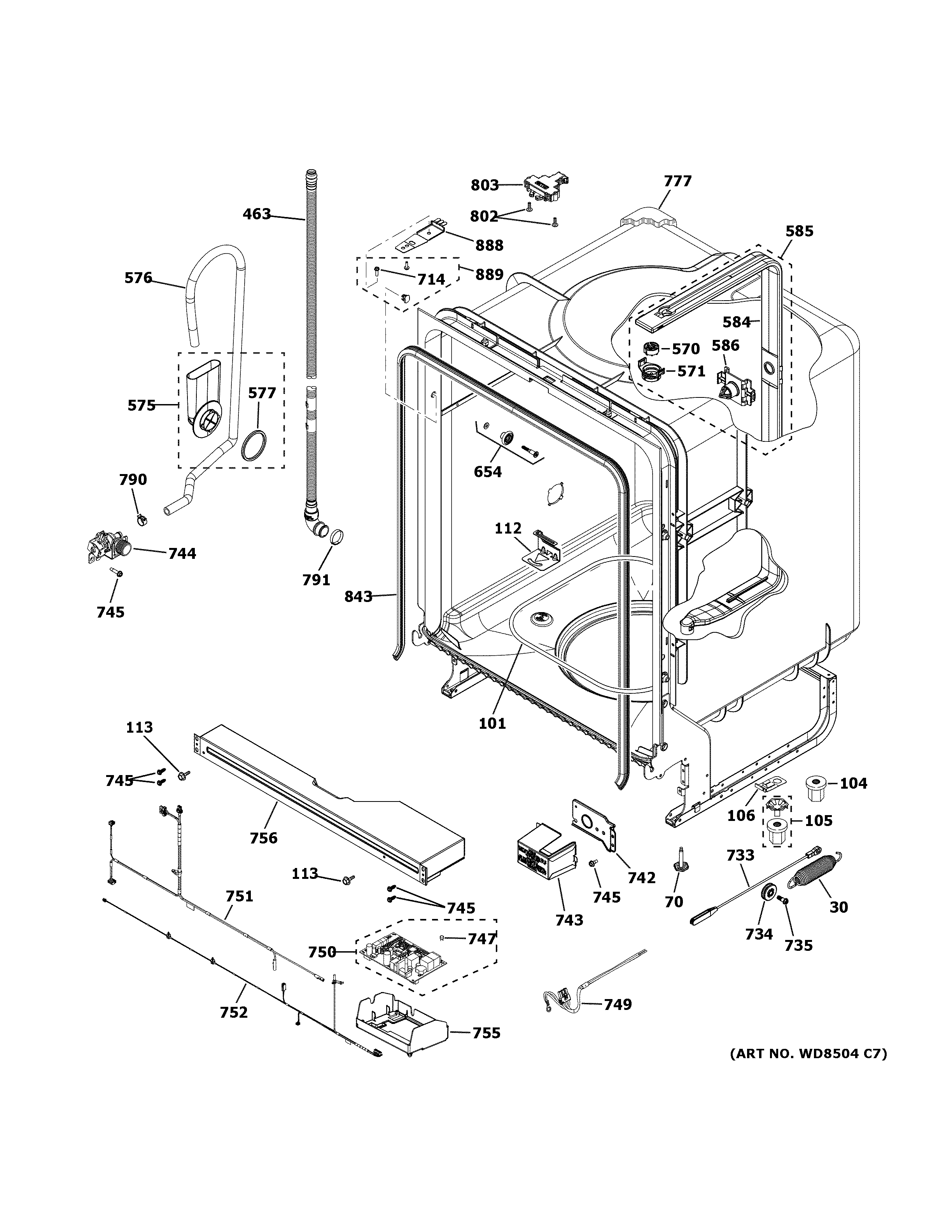 GE GDT530PMP5ES body parts diagram