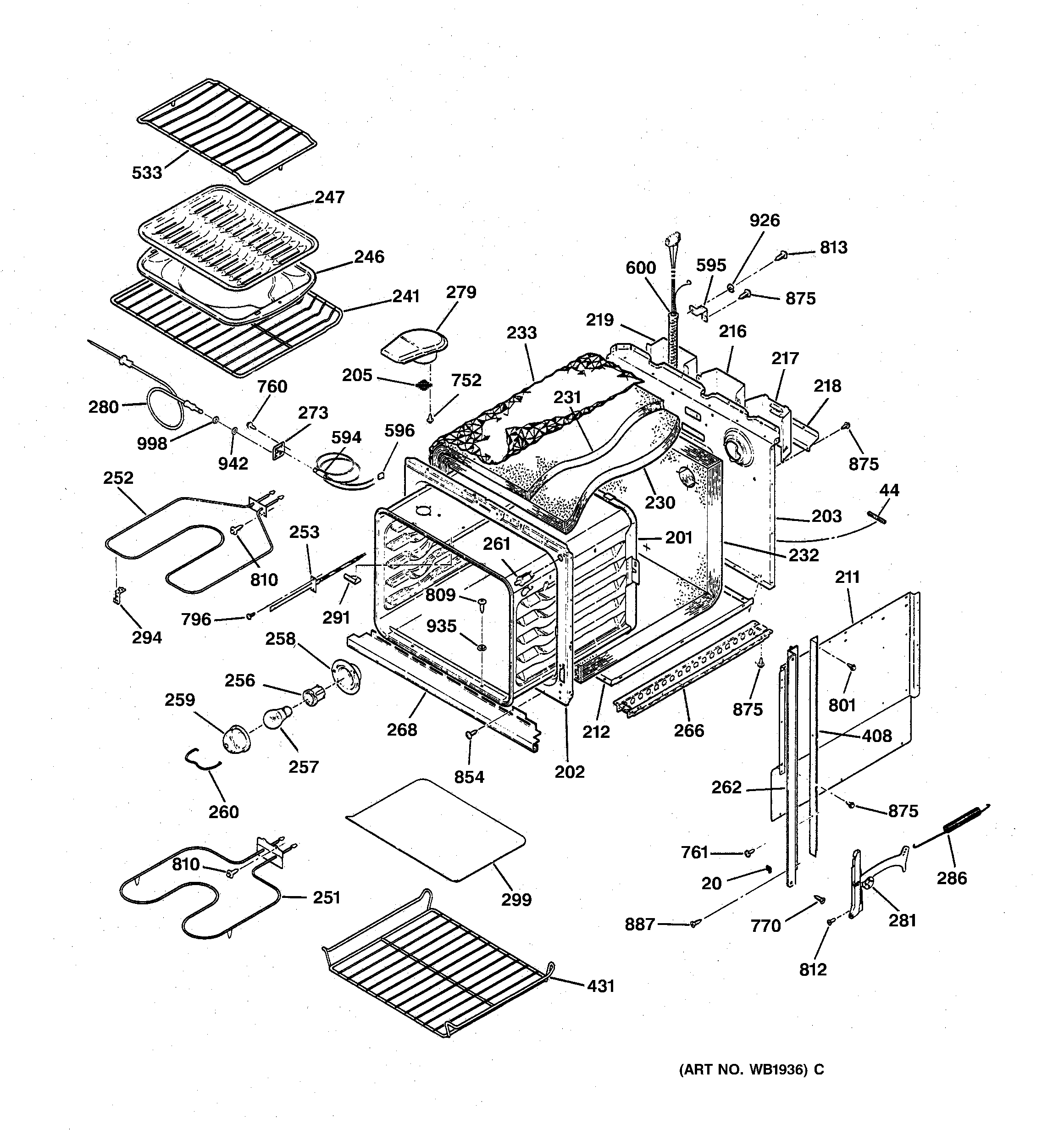 GE ZEK737WP6WG body parts diagram