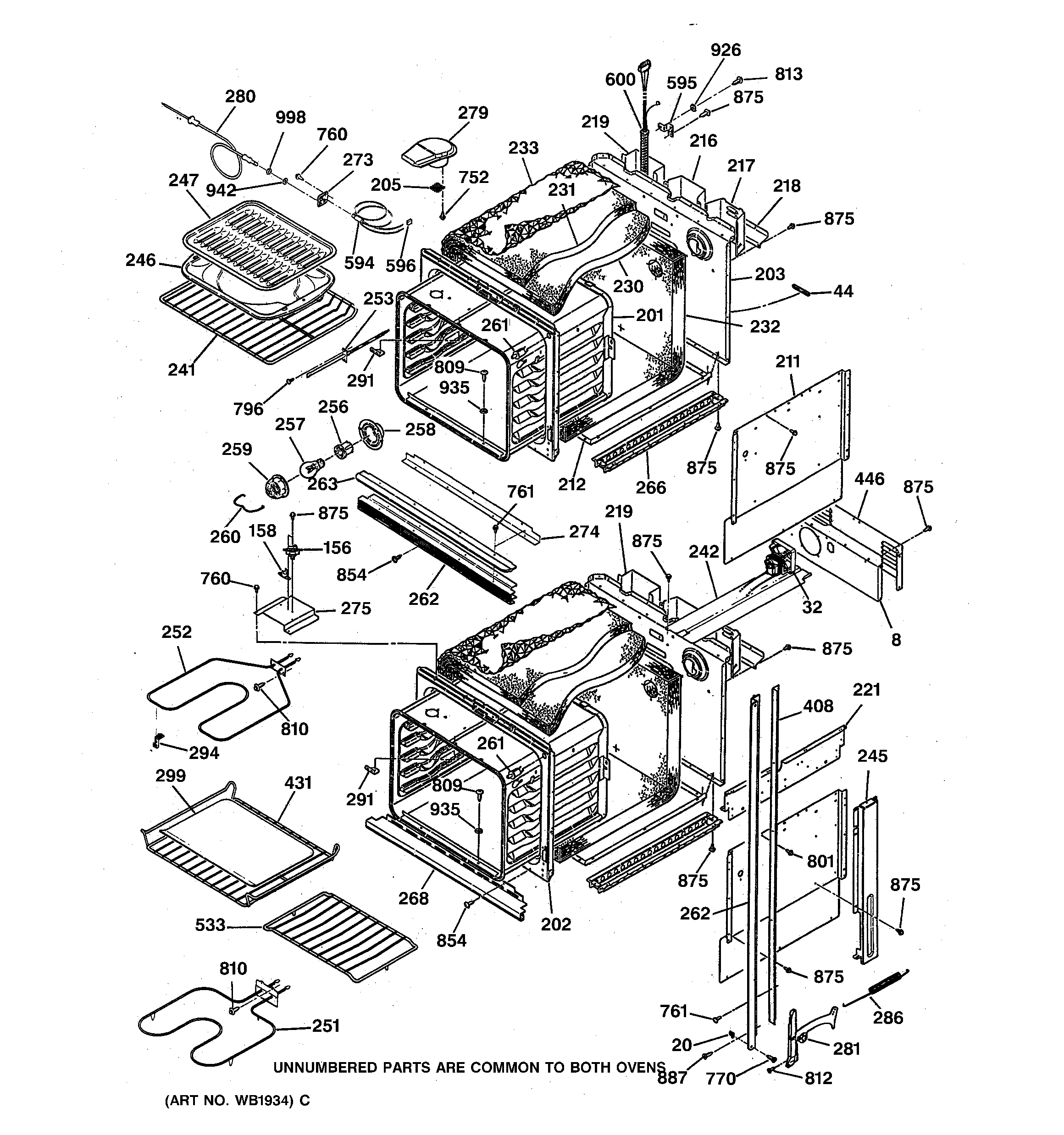 GE ZEK757WP6WG body parts diagram