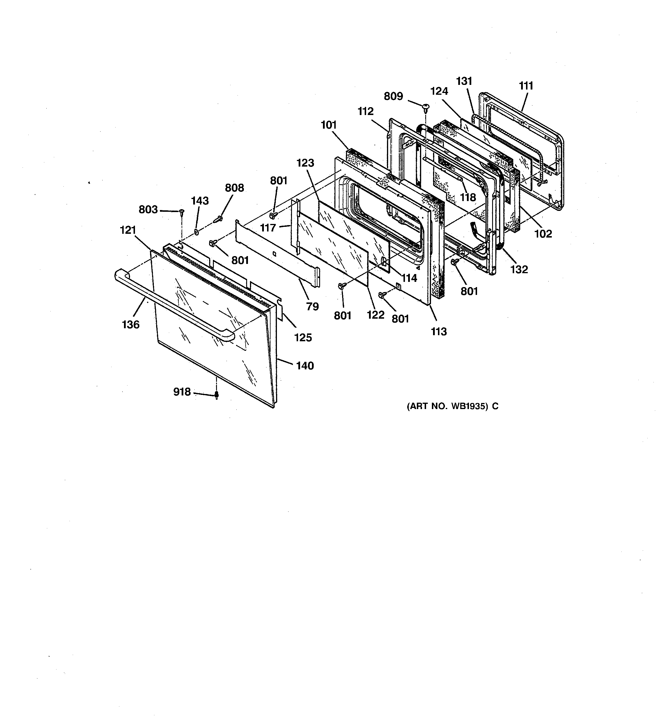 GE ZEK757WP6WG oven door diagram