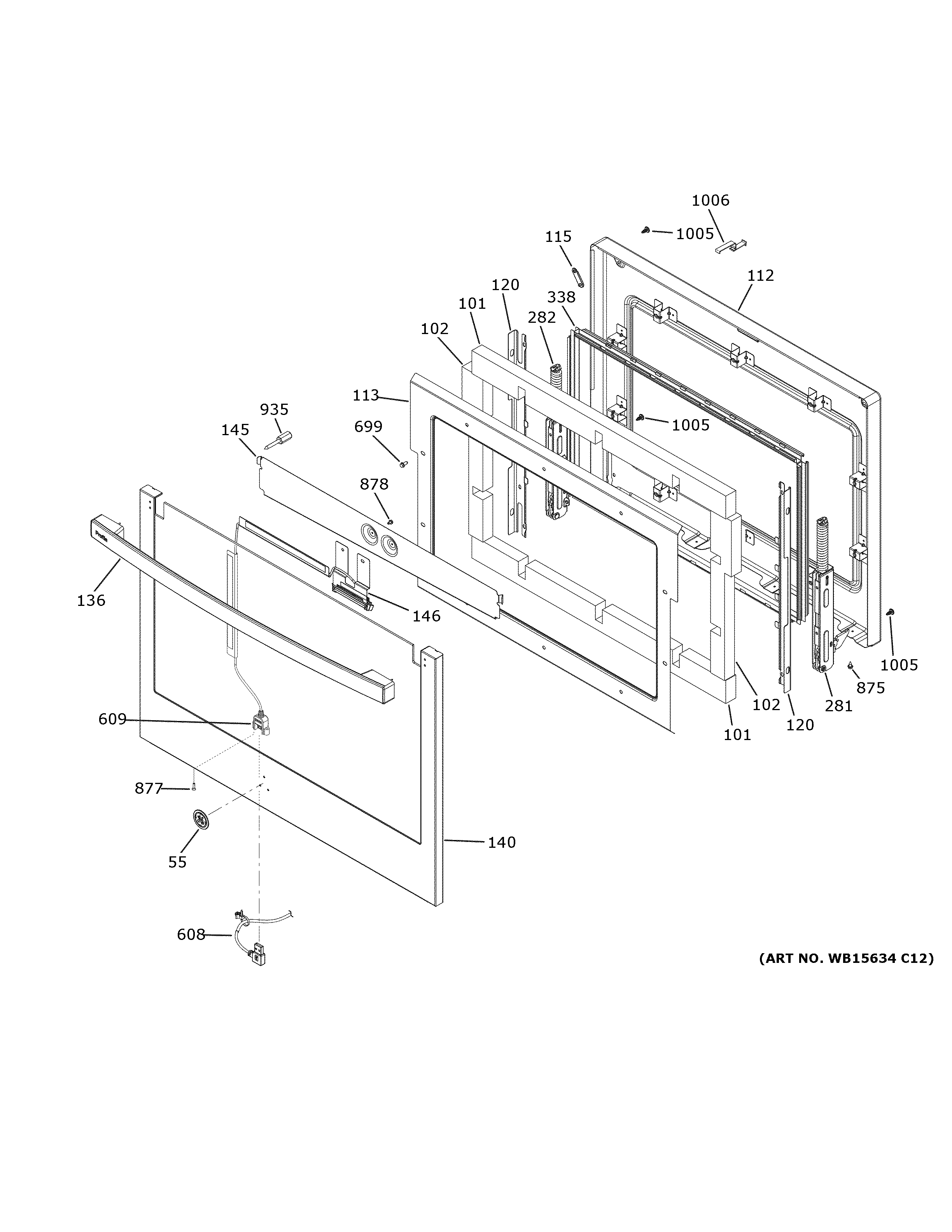 GE PTS9000BN1TS door diagram