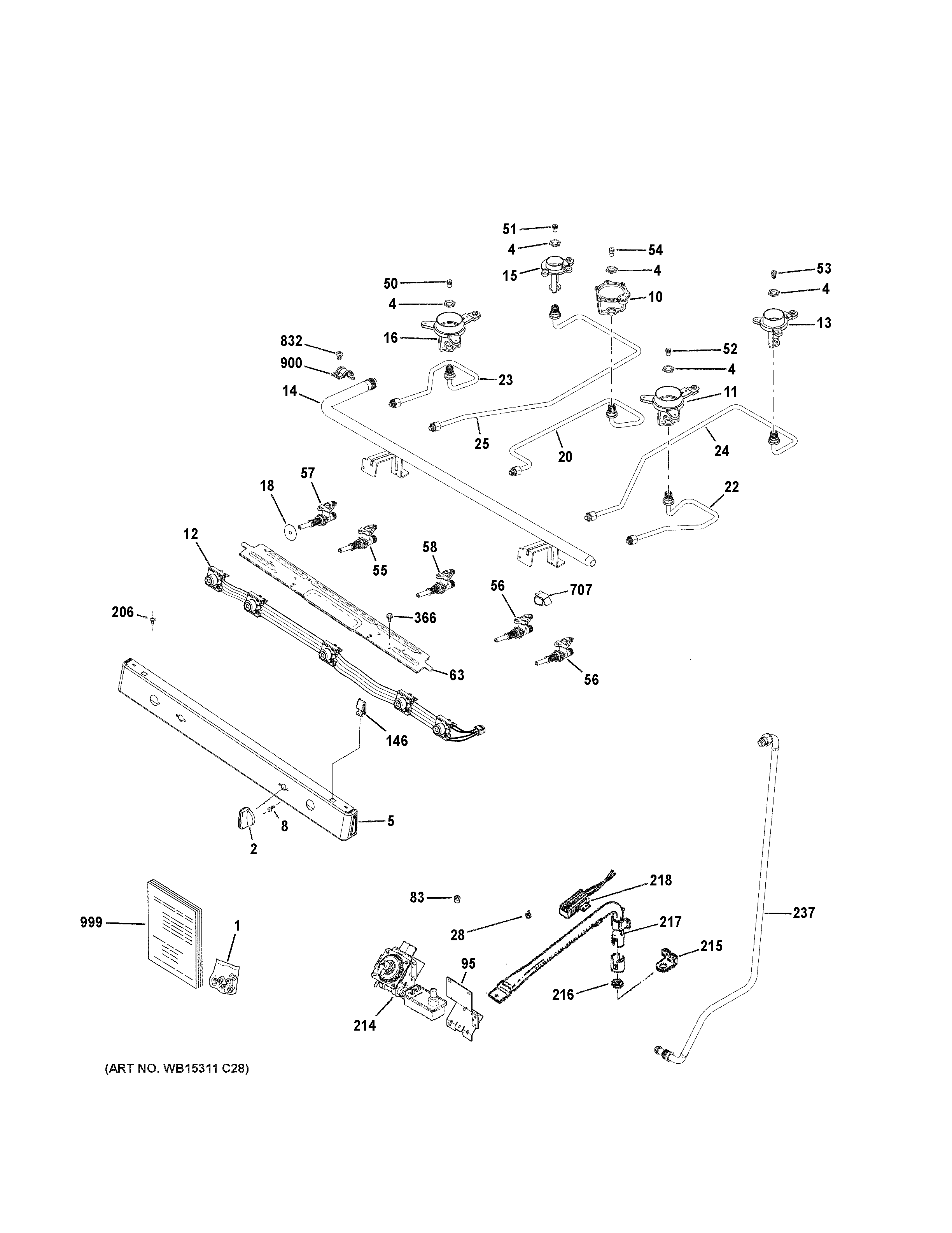 GE JGBS66DEK1WW gas & burner parts diagram