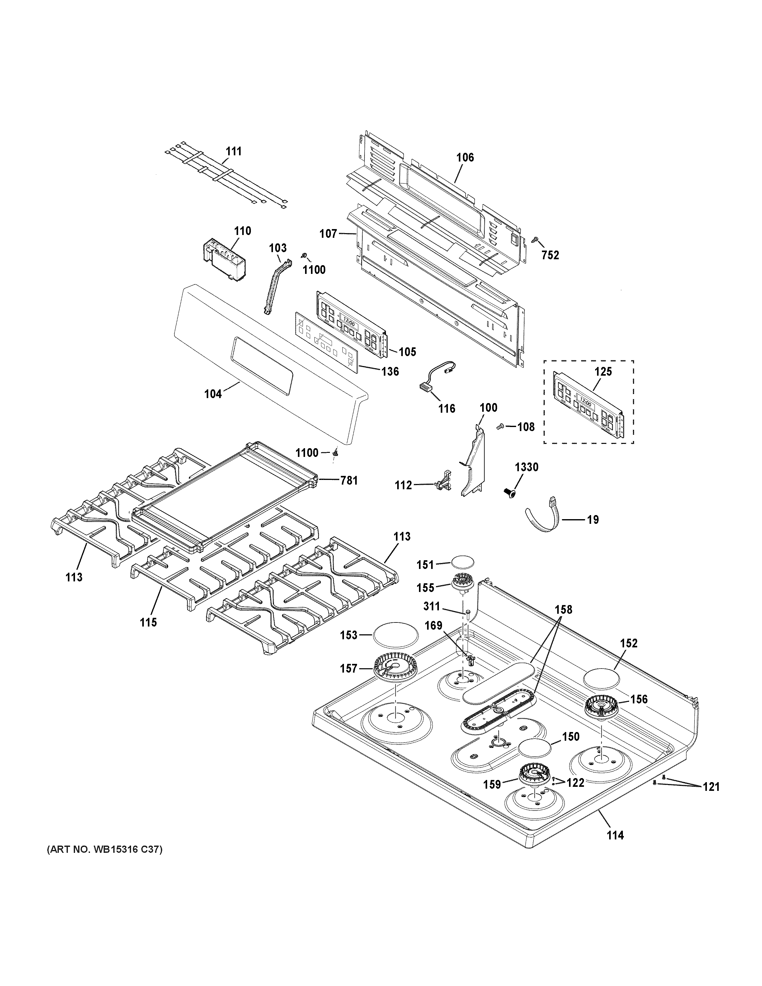 GE JGBS66DEK2WW control panel & cooktop diagram