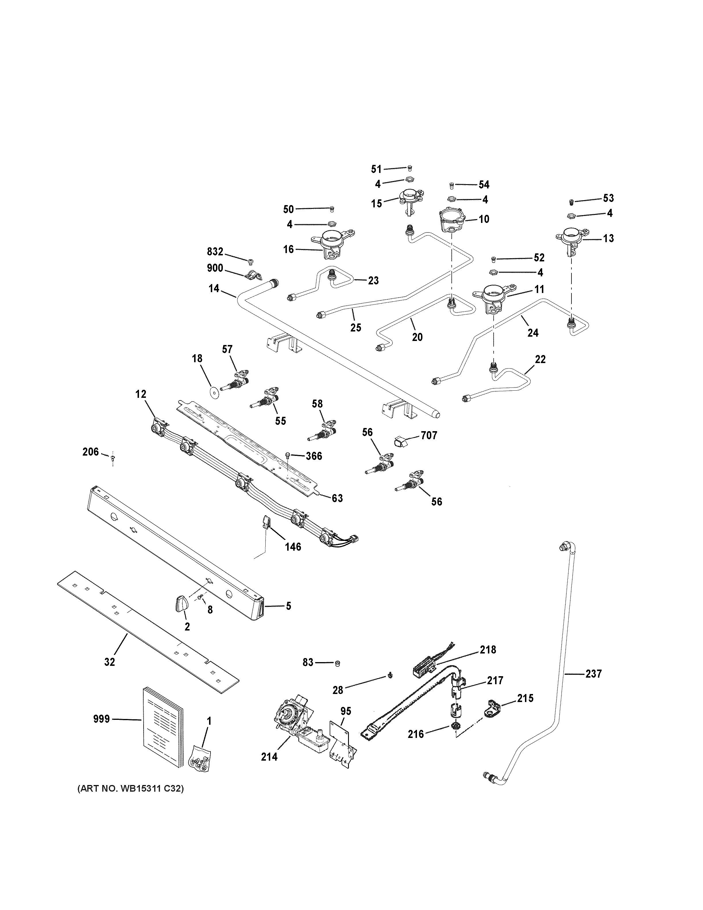 GE JGBS66REK1SS gas & burner parts diagram