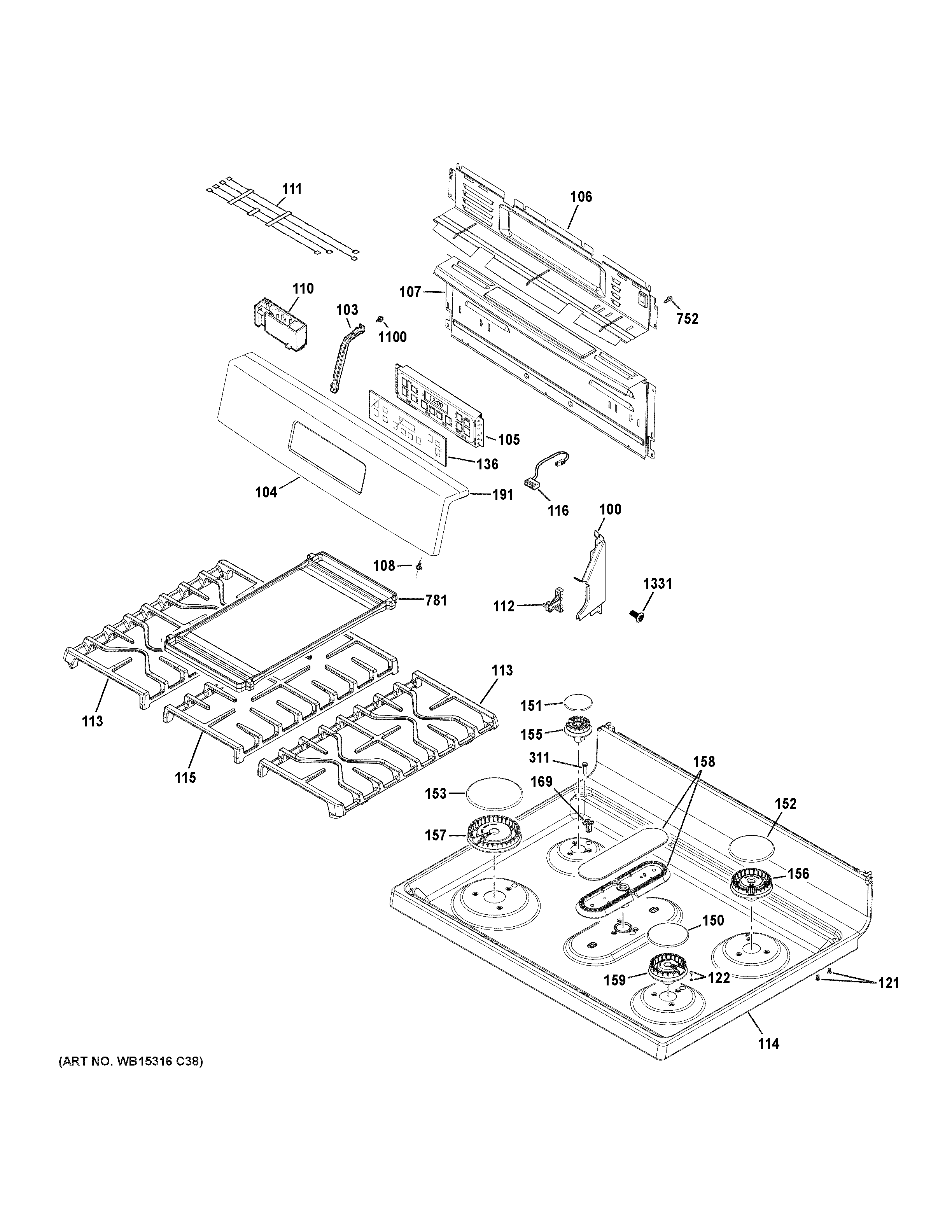 GE JGBS66REK1SS control panel & cooktop diagram