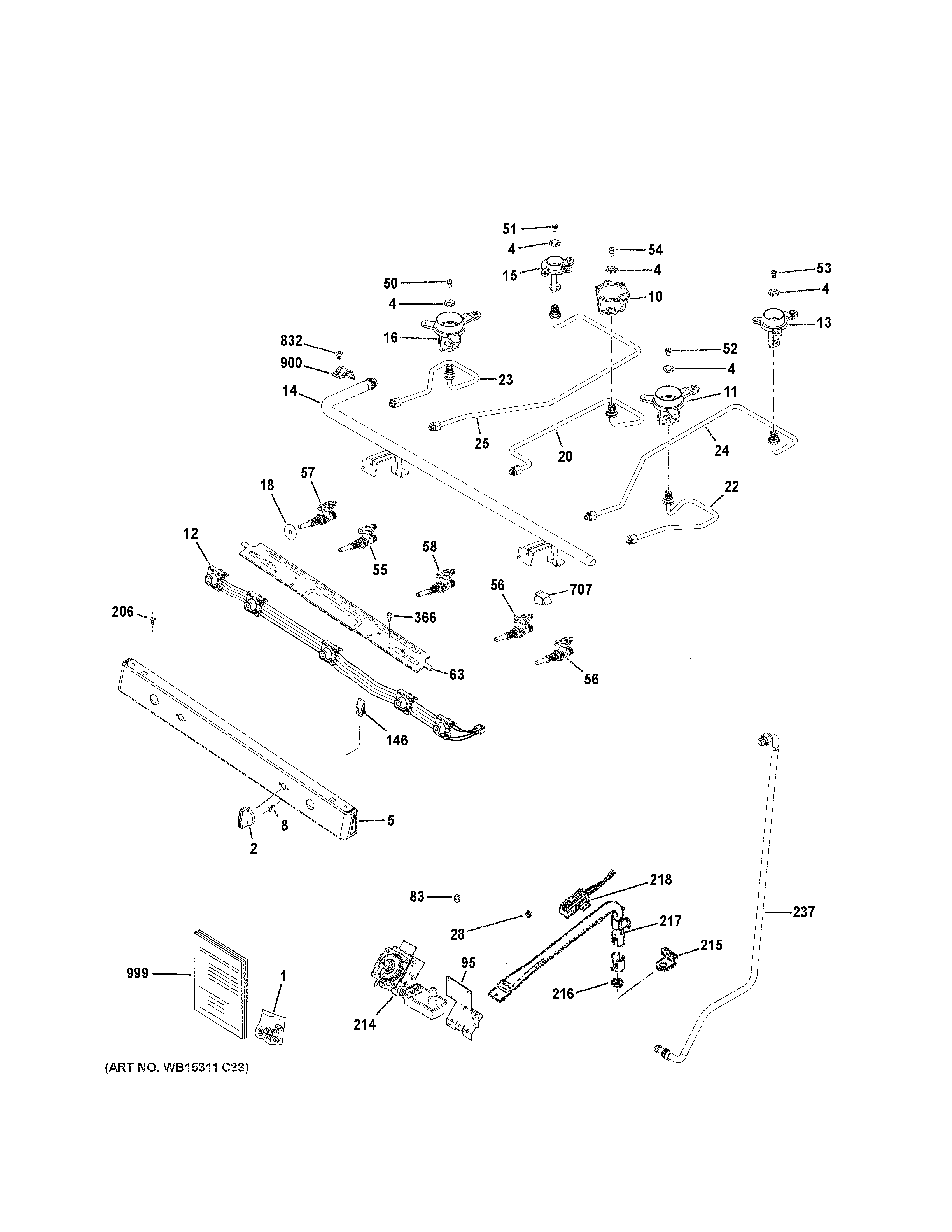 GE JGBS66FEK2DS gas & burner parts diagram