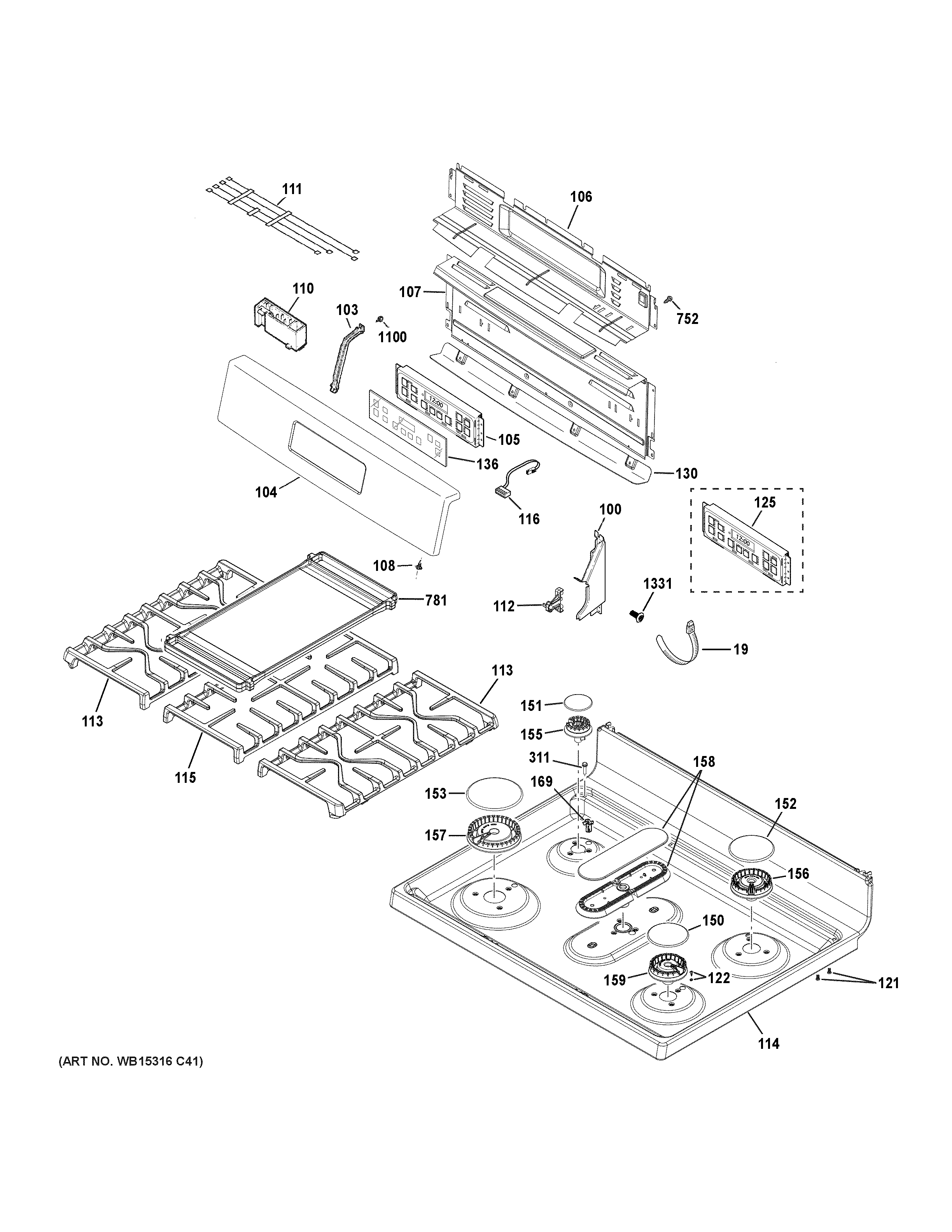 GE JGBS66FEK2DS control panel & cooktop diagram