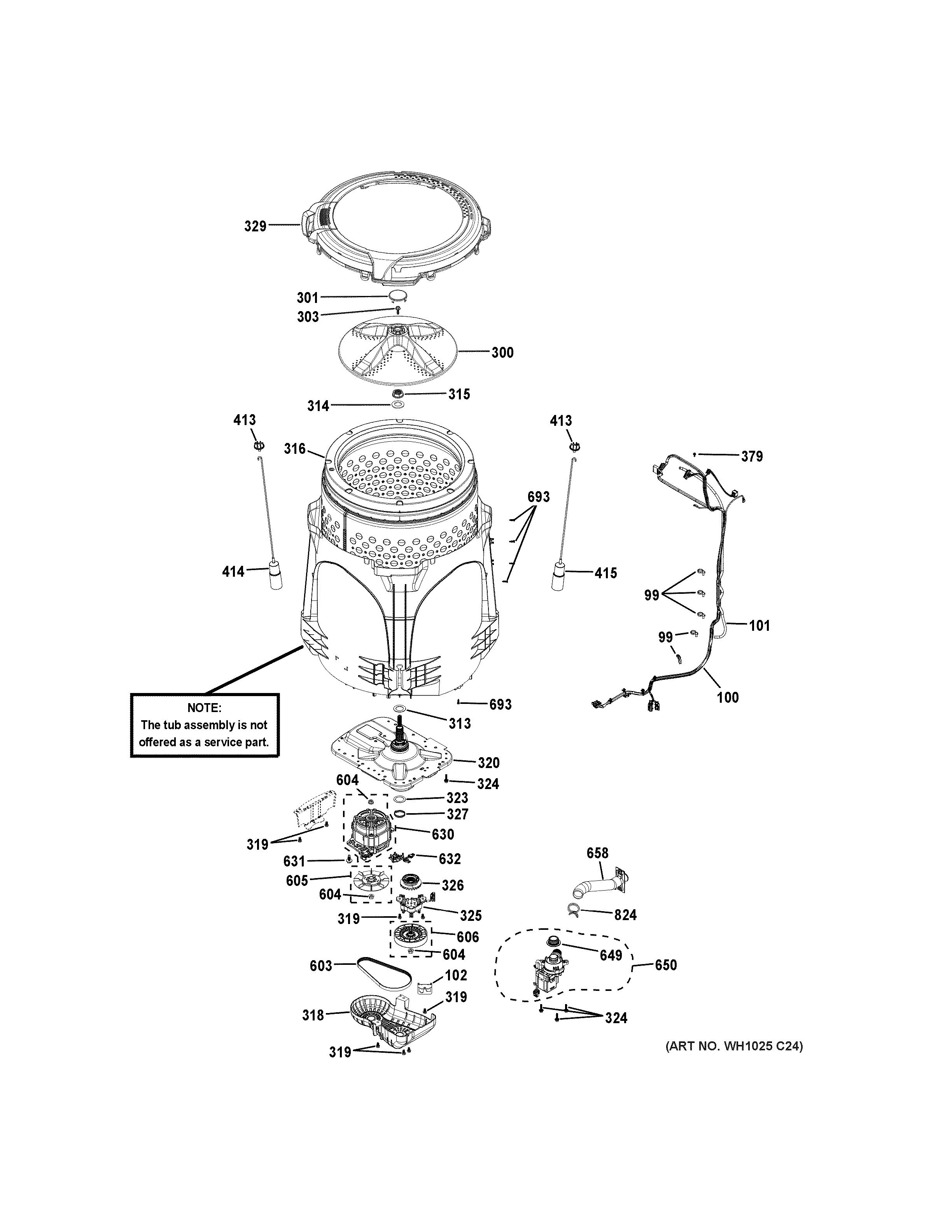 GE GTW540ASP2WS tub & motor diagram