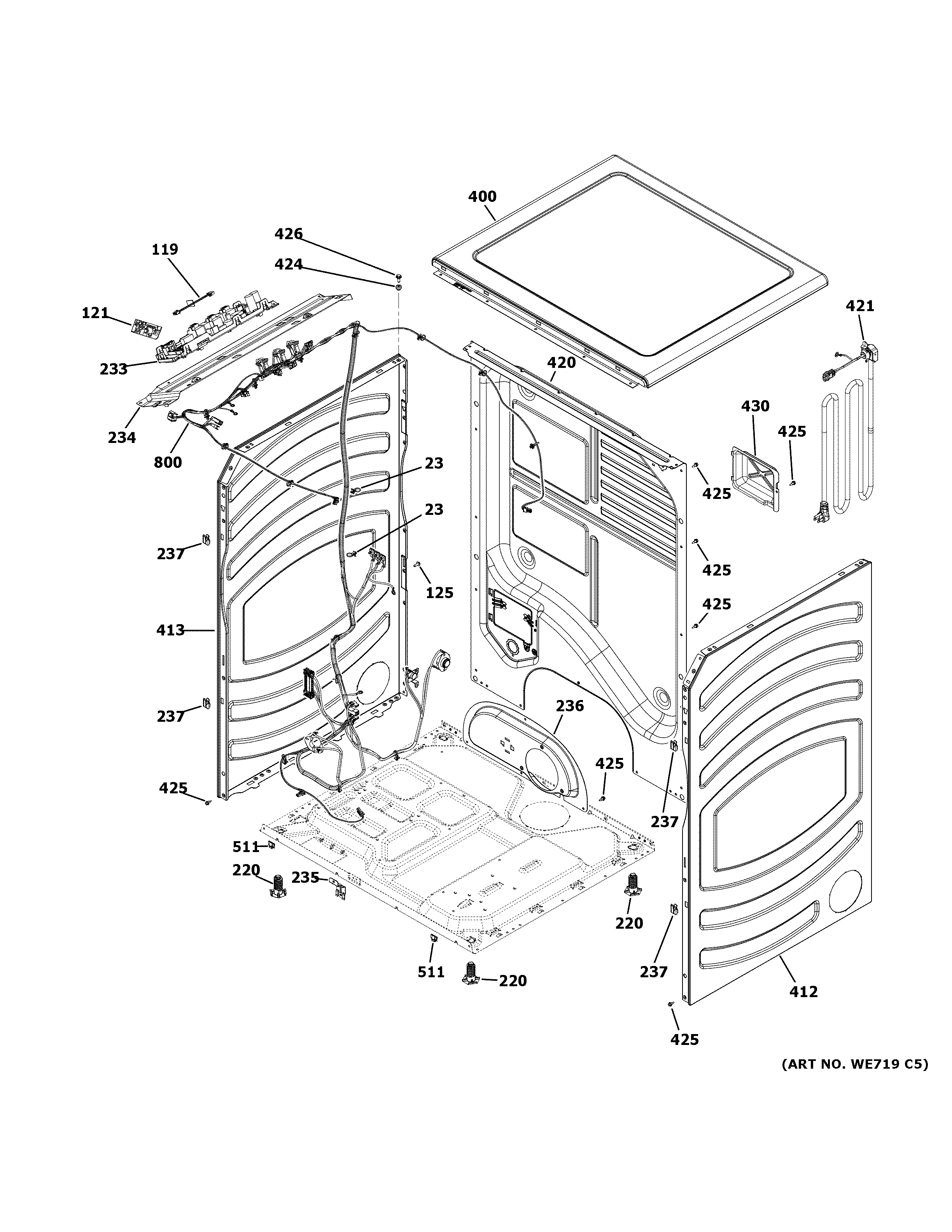 GE GFD55GSPN0DG cabinet & top panel diagram