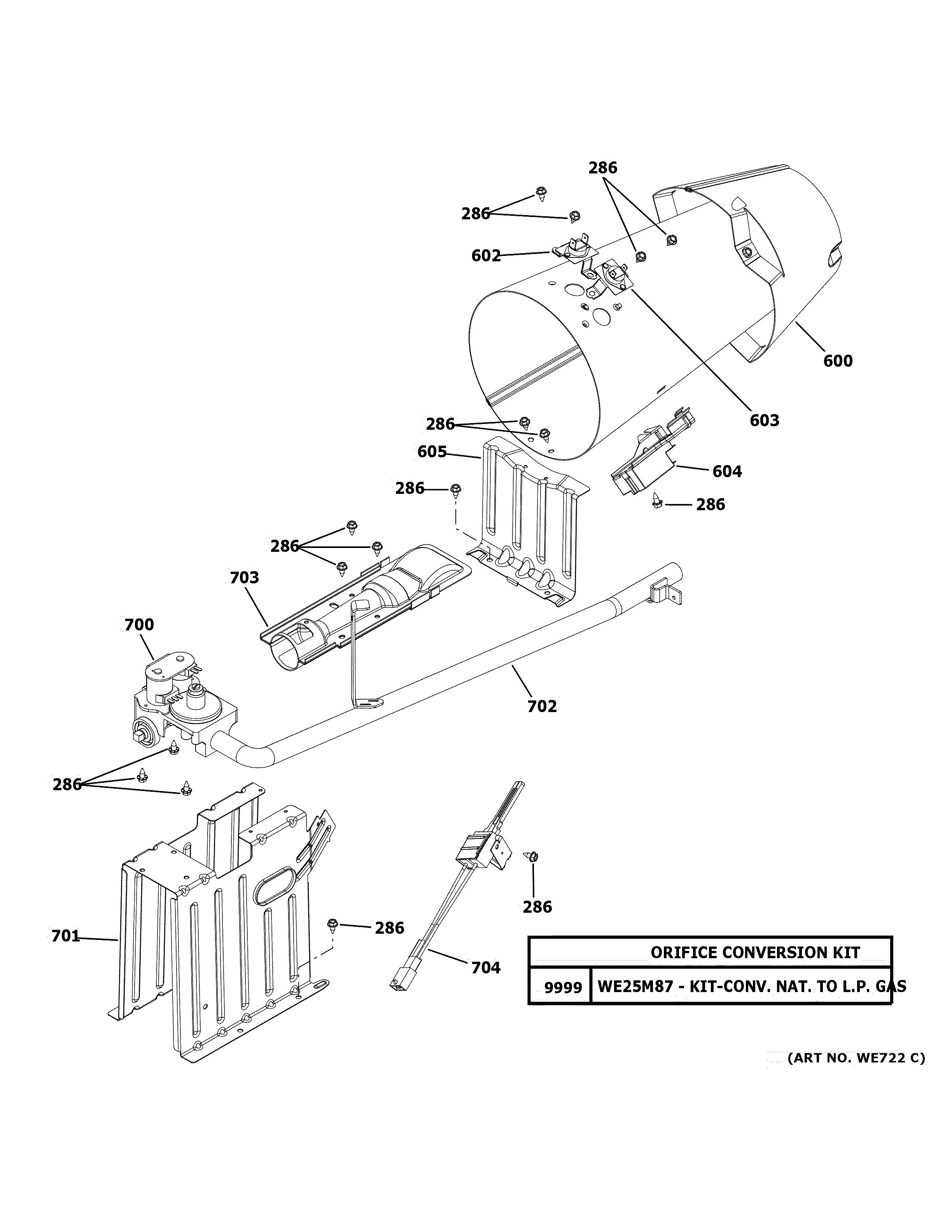 GE GFD55GSPN0DG gas valve & burner assembly diagram