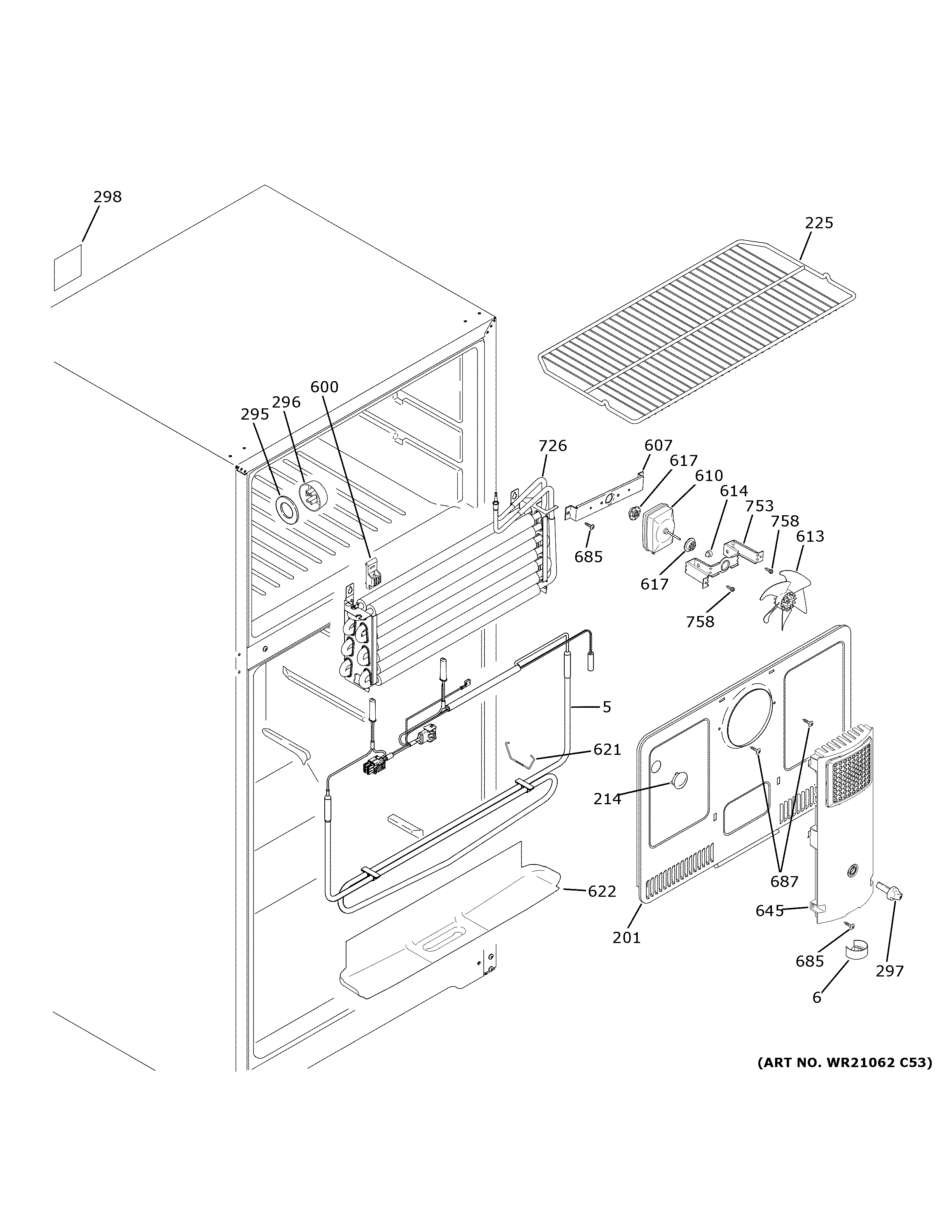 GE GTS19KYNBRFS freezer section diagram