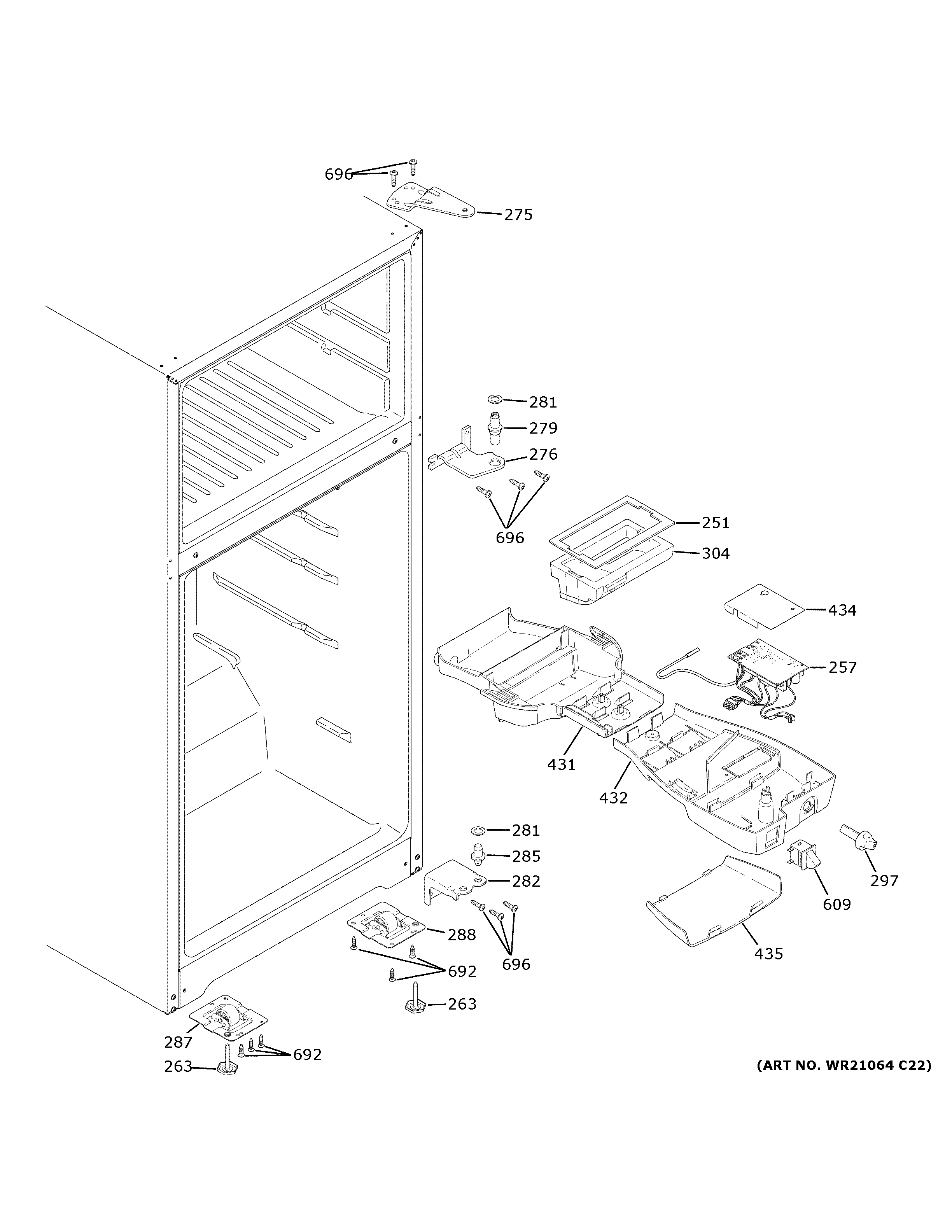 GE GTS19KYNBRFS fresh food section diagram