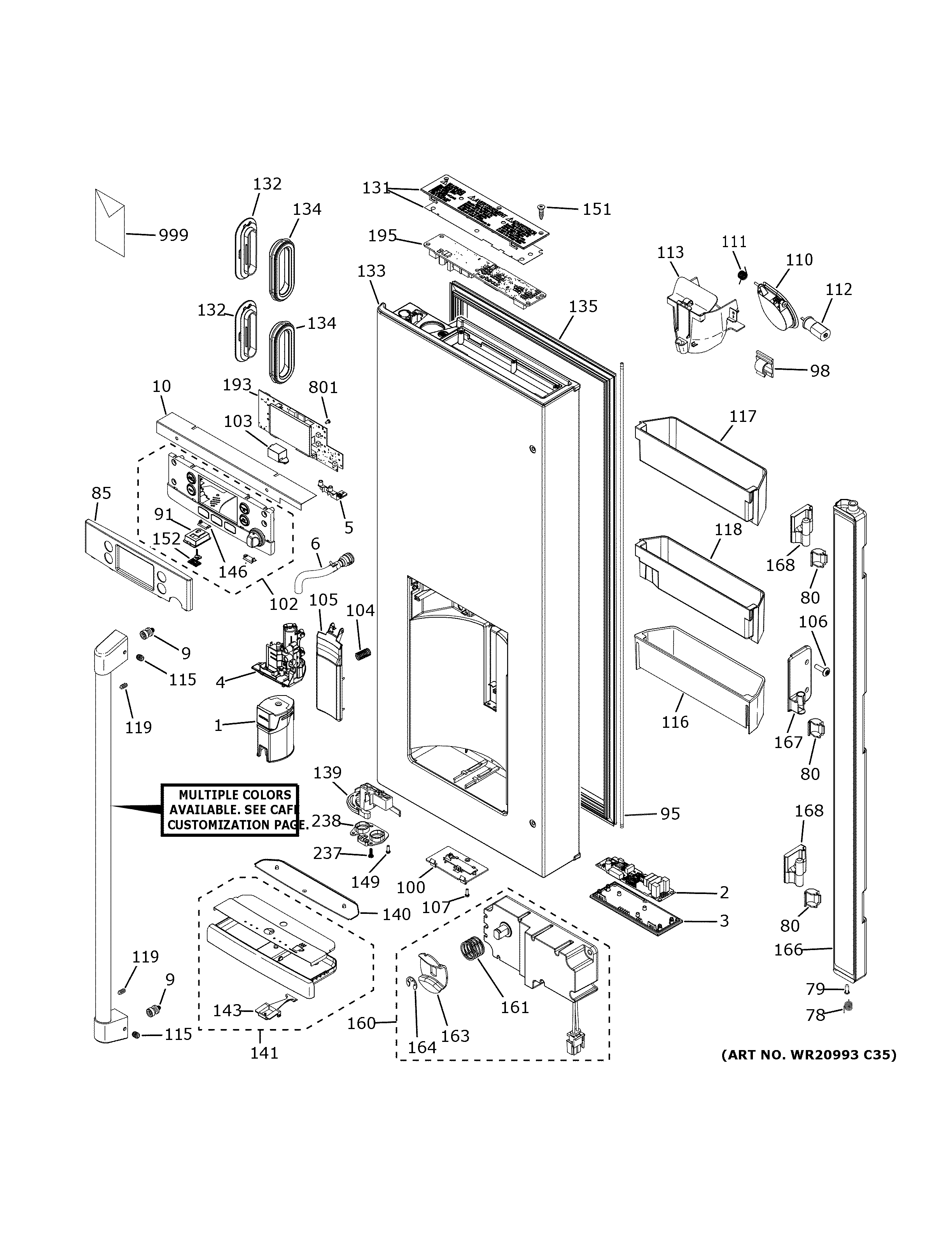 GE CFE28UP2MJS1 dispenser door diagram