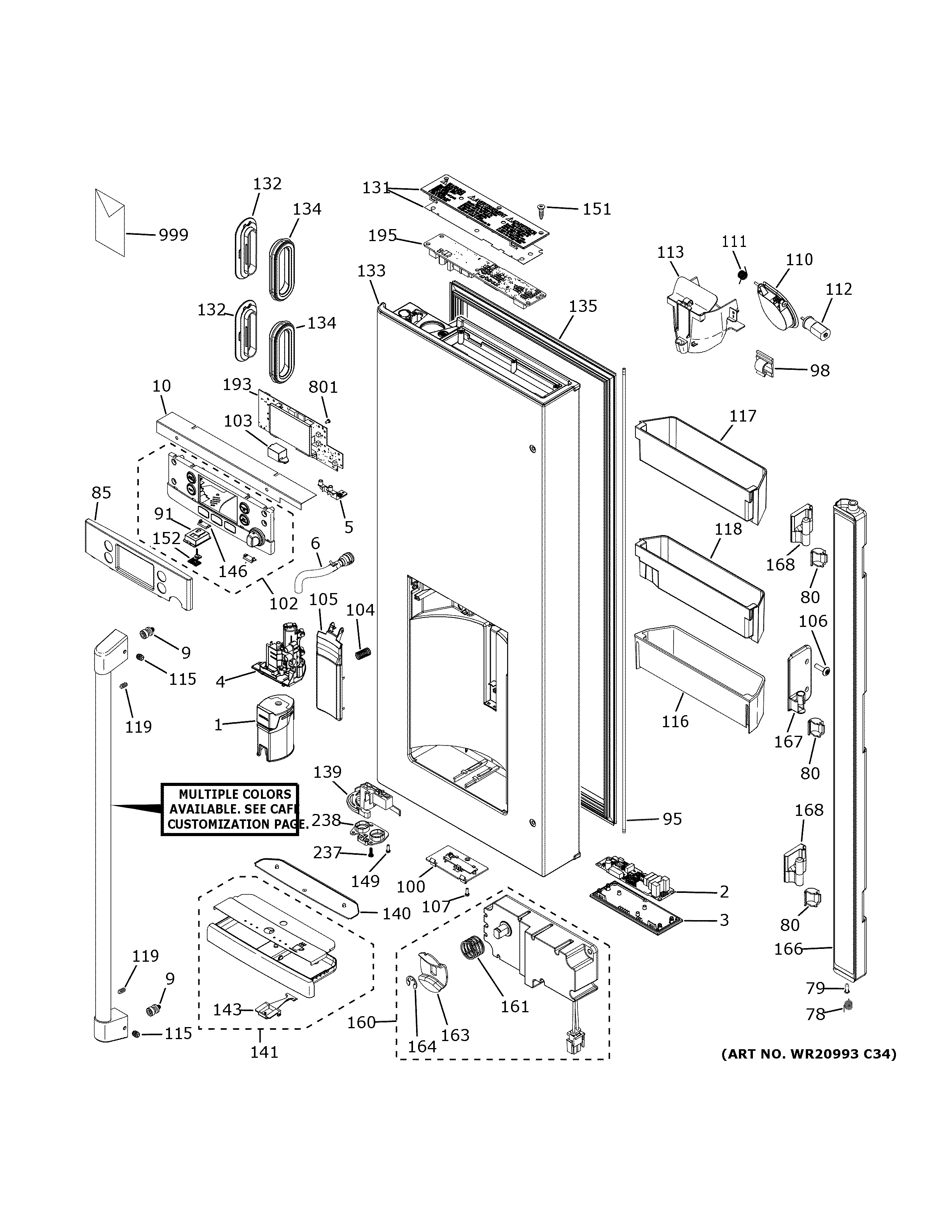 GE CYE22UP2MJS1 dispenser door diagram