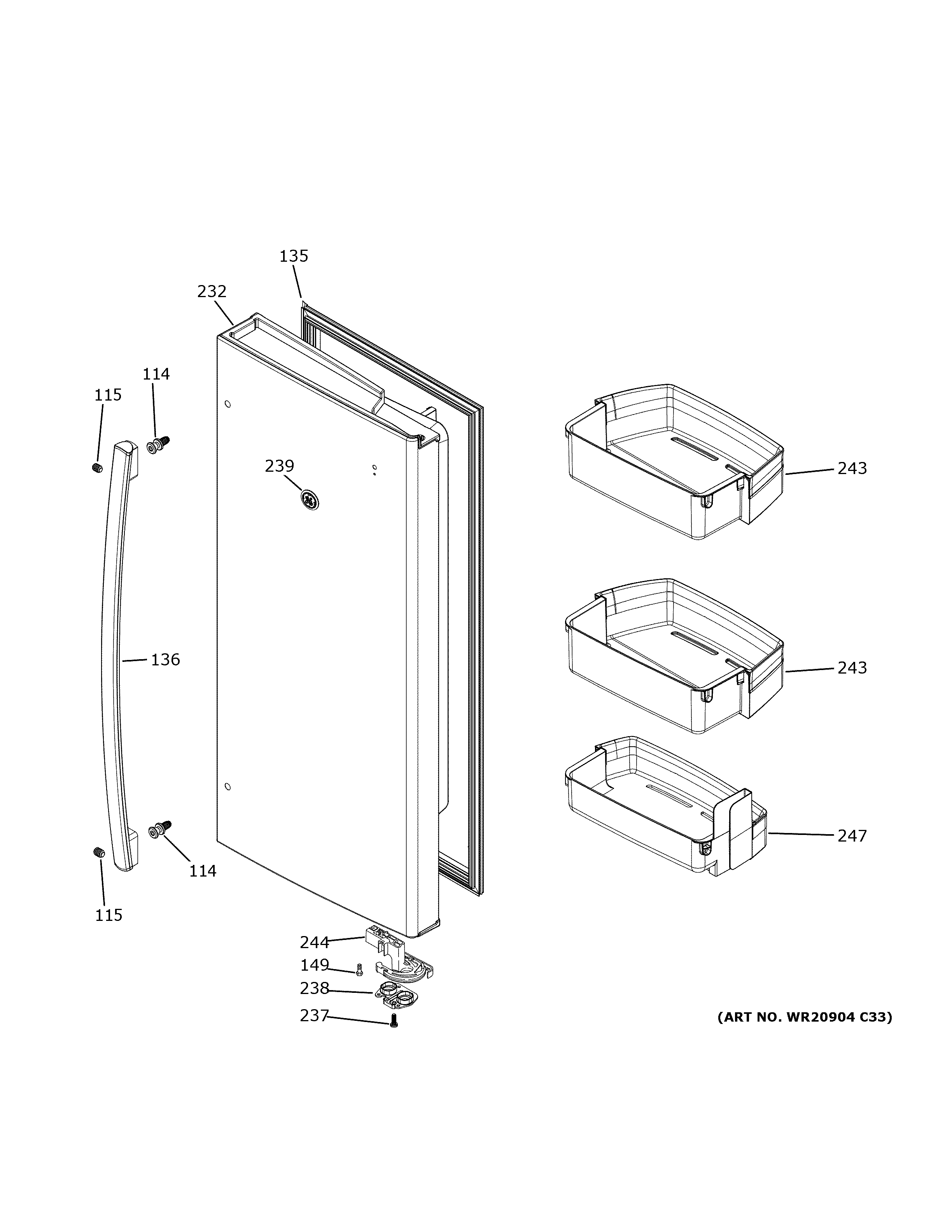 GE GWE23GYNHFS fresh food door - rh diagram