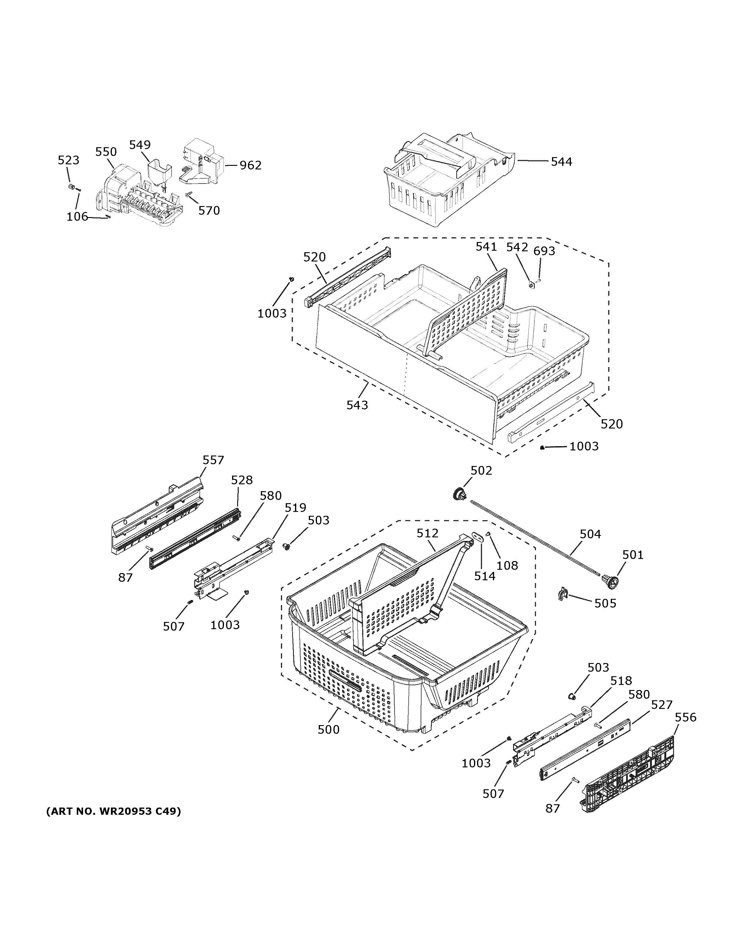 GE GWE23GYNHFS freezer shelves diagram