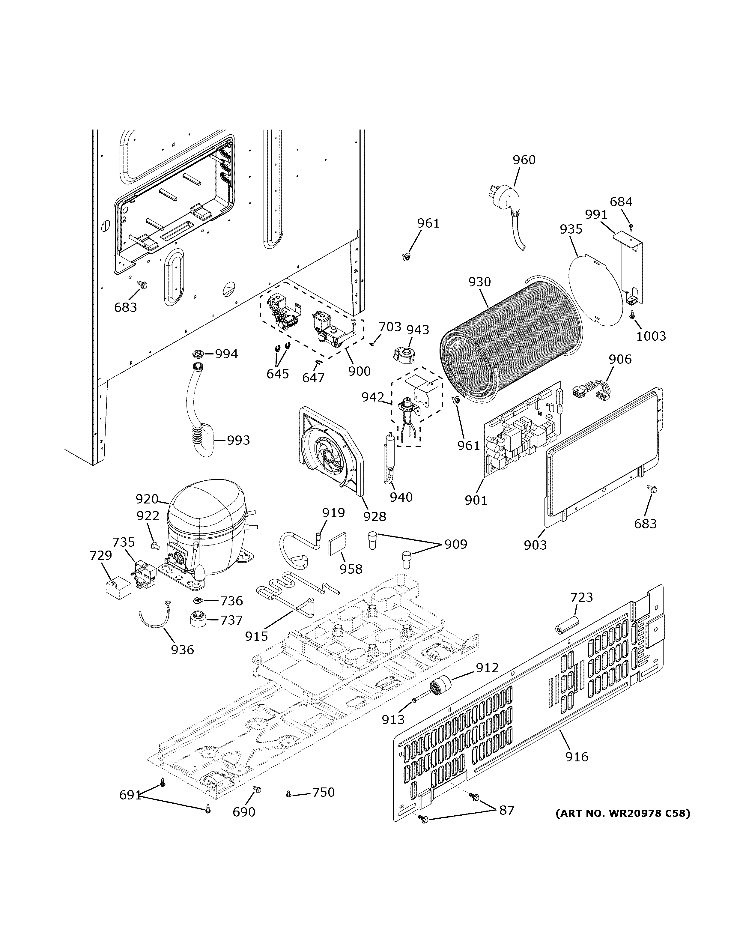 GE GWE23GYNHFS machine compartment diagram