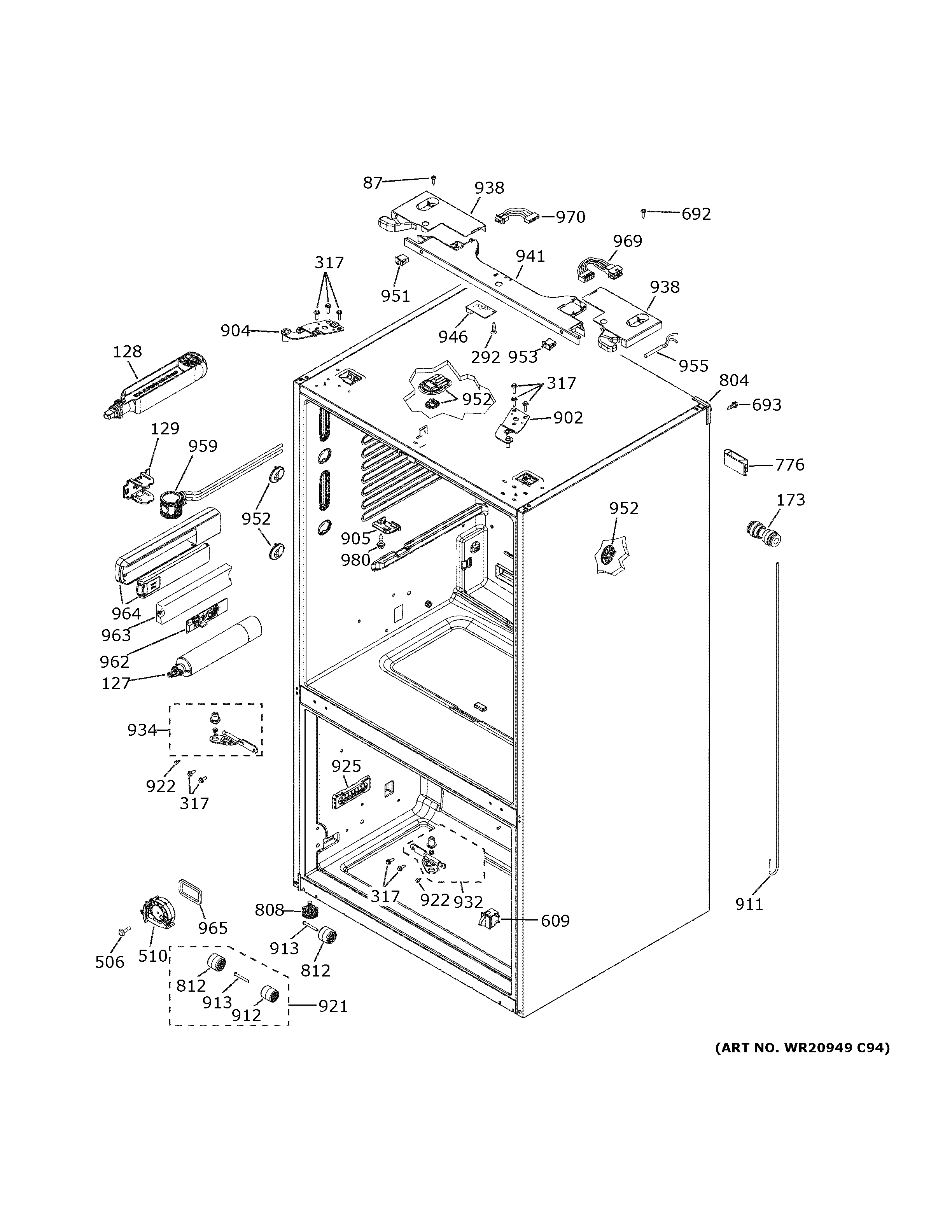 GE PFE28PYNHFS case parts diagram
