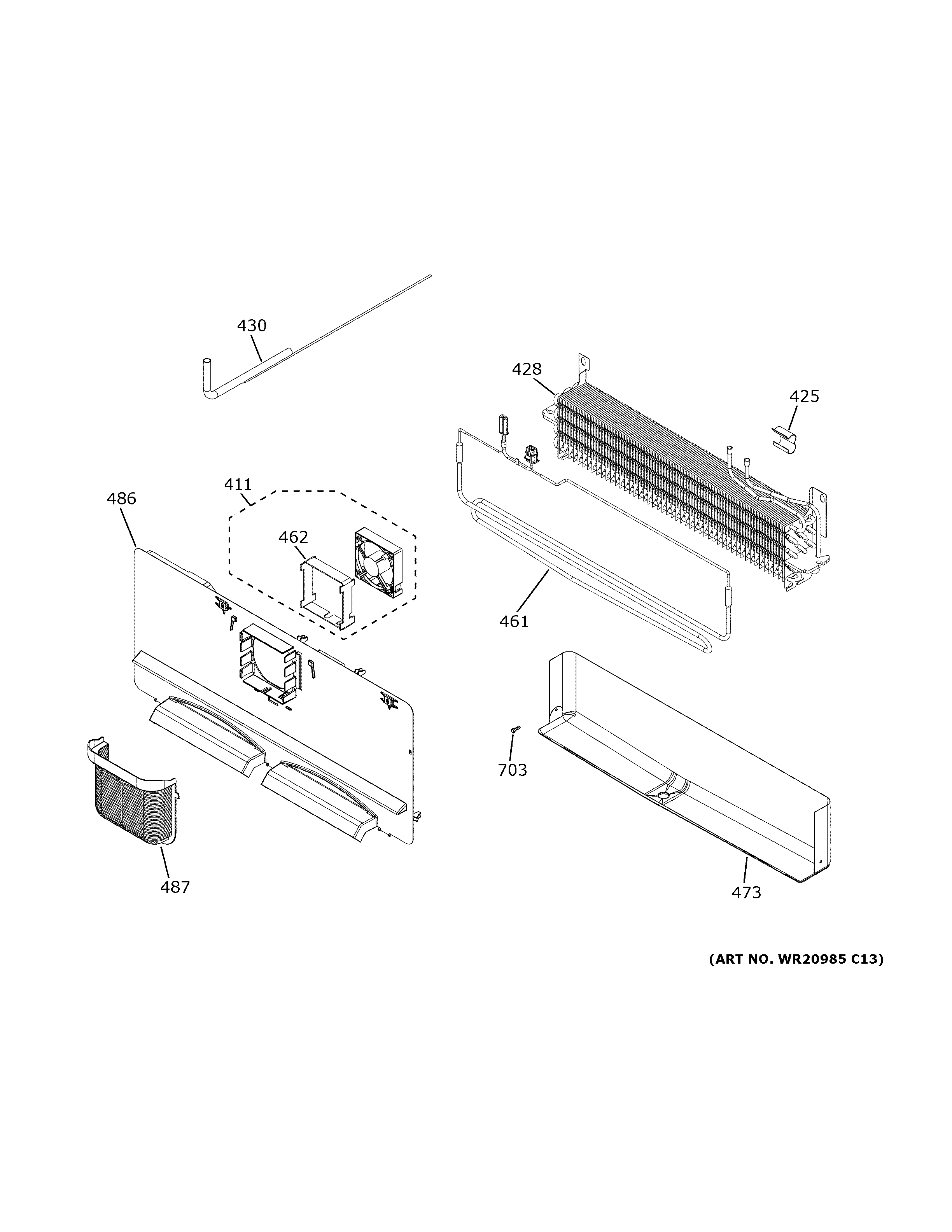 GE PFE28KBLPTS freezer section diagram
