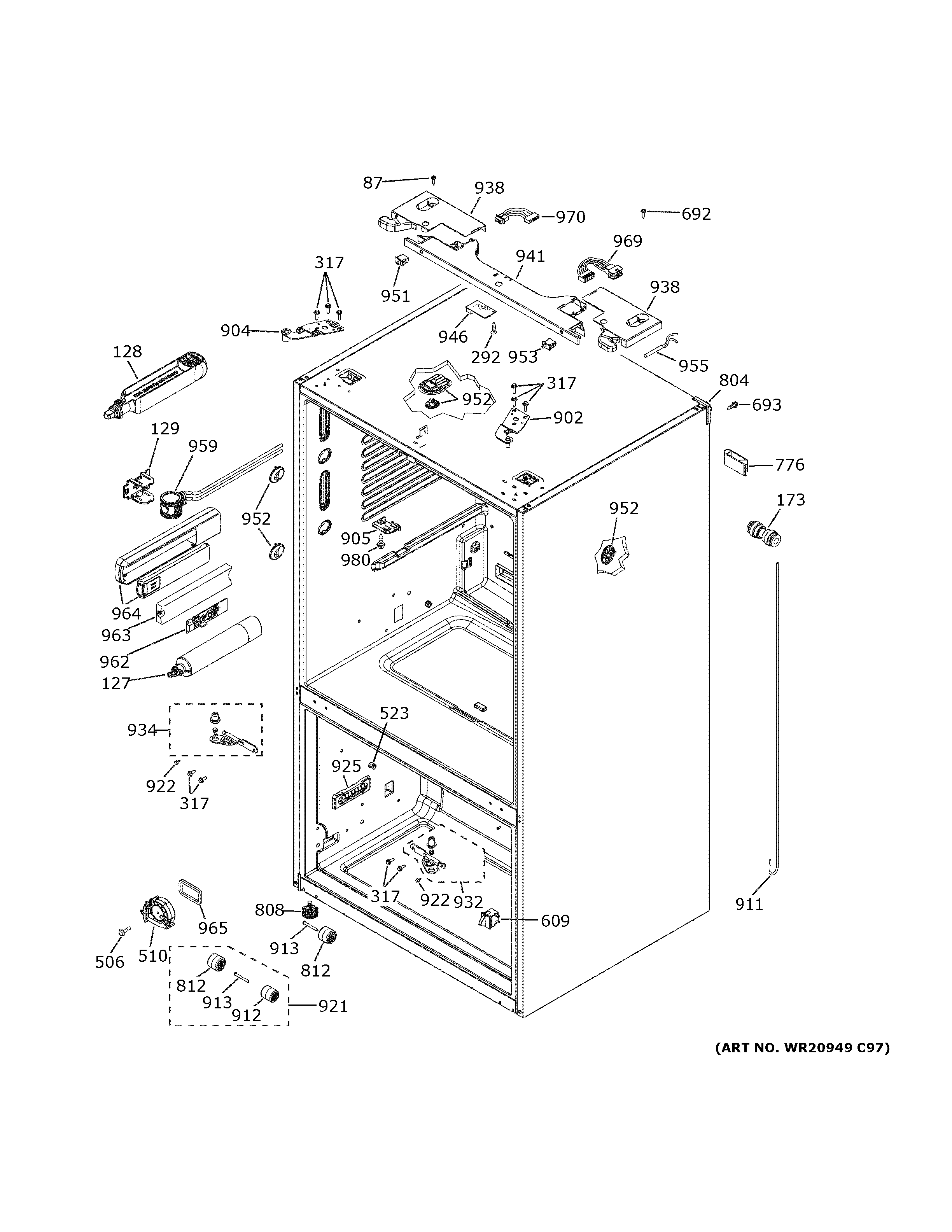 GE PFE28KBLPTS case parts diagram