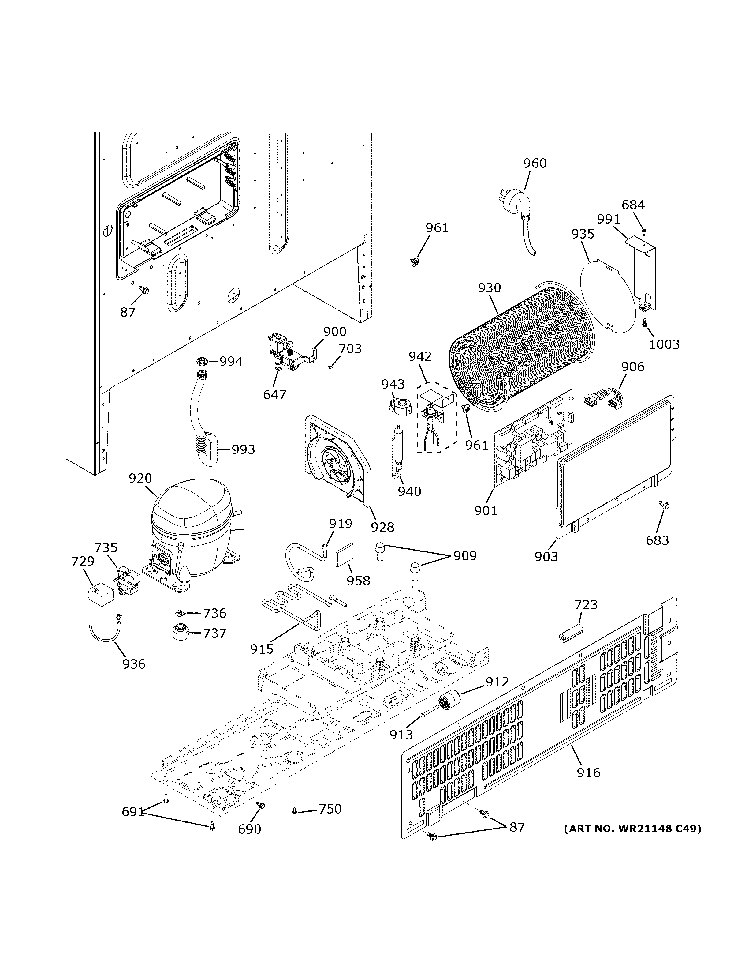 GE PYE22KBLPTS machine compartment diagram