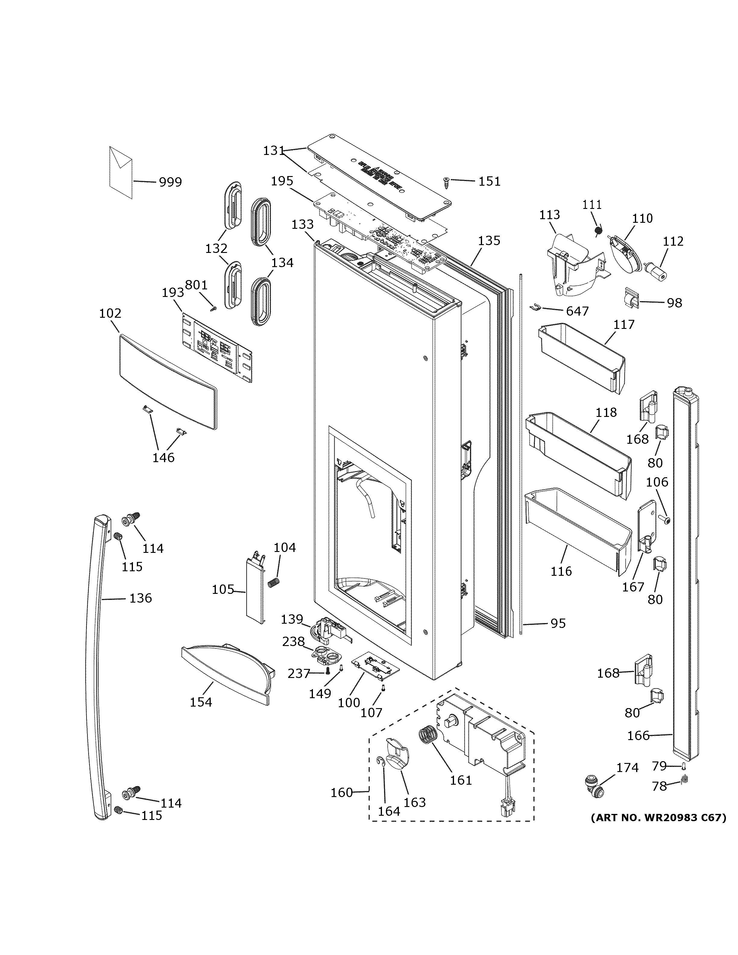 GE PYE22KYNHFS dispenser door diagram