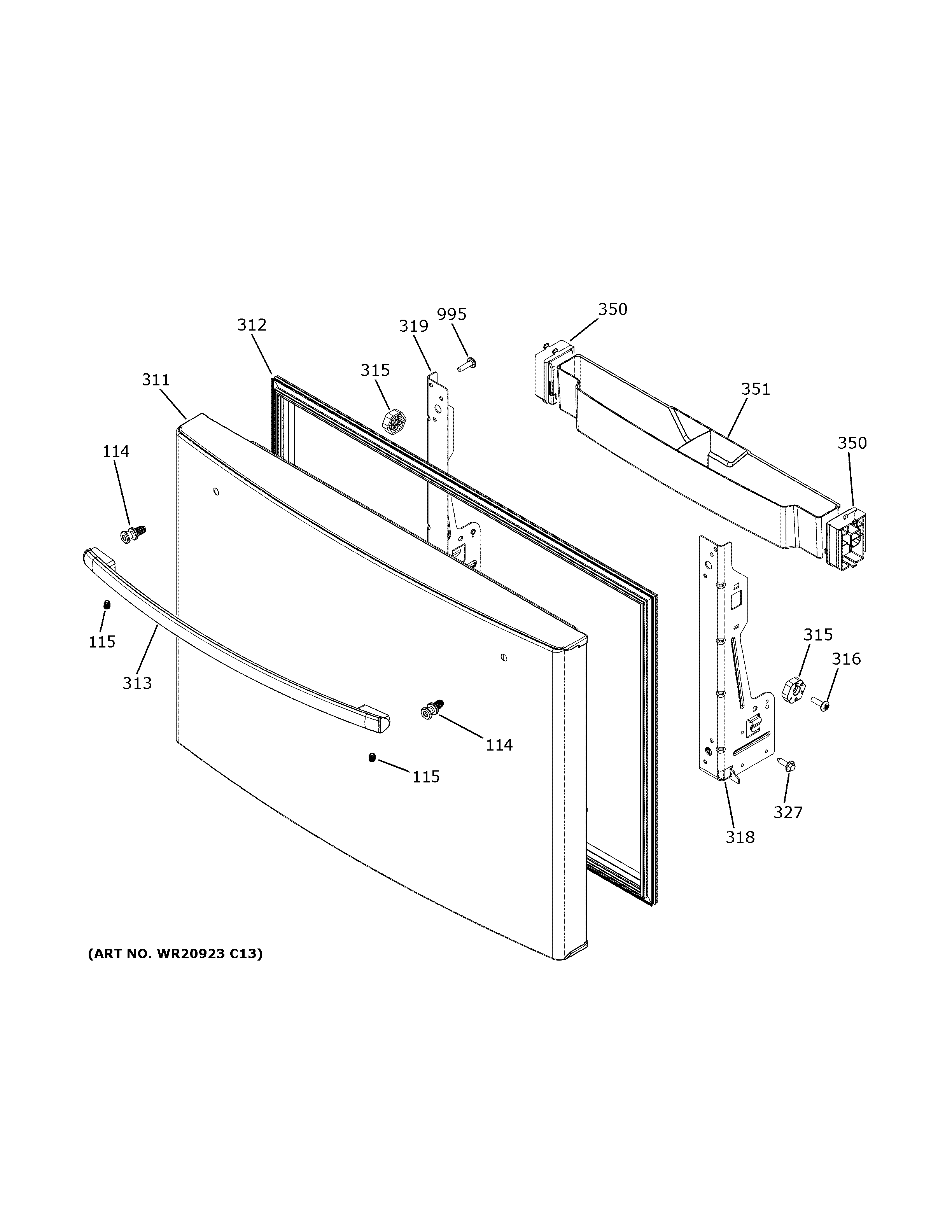 GE PWE23KMKUES freezer door diagram