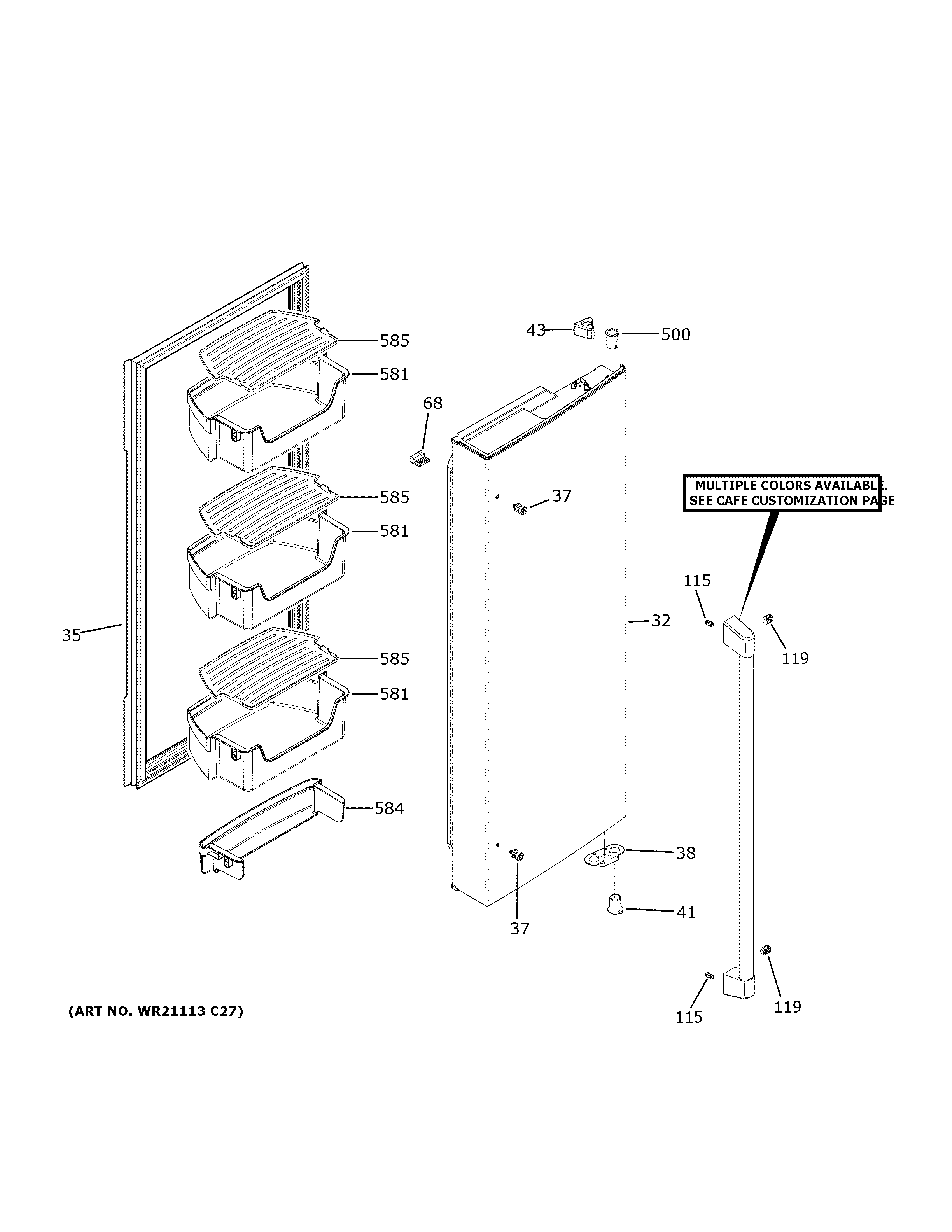 GE CWE19SP3TND1 fresh food door - rh diagram
