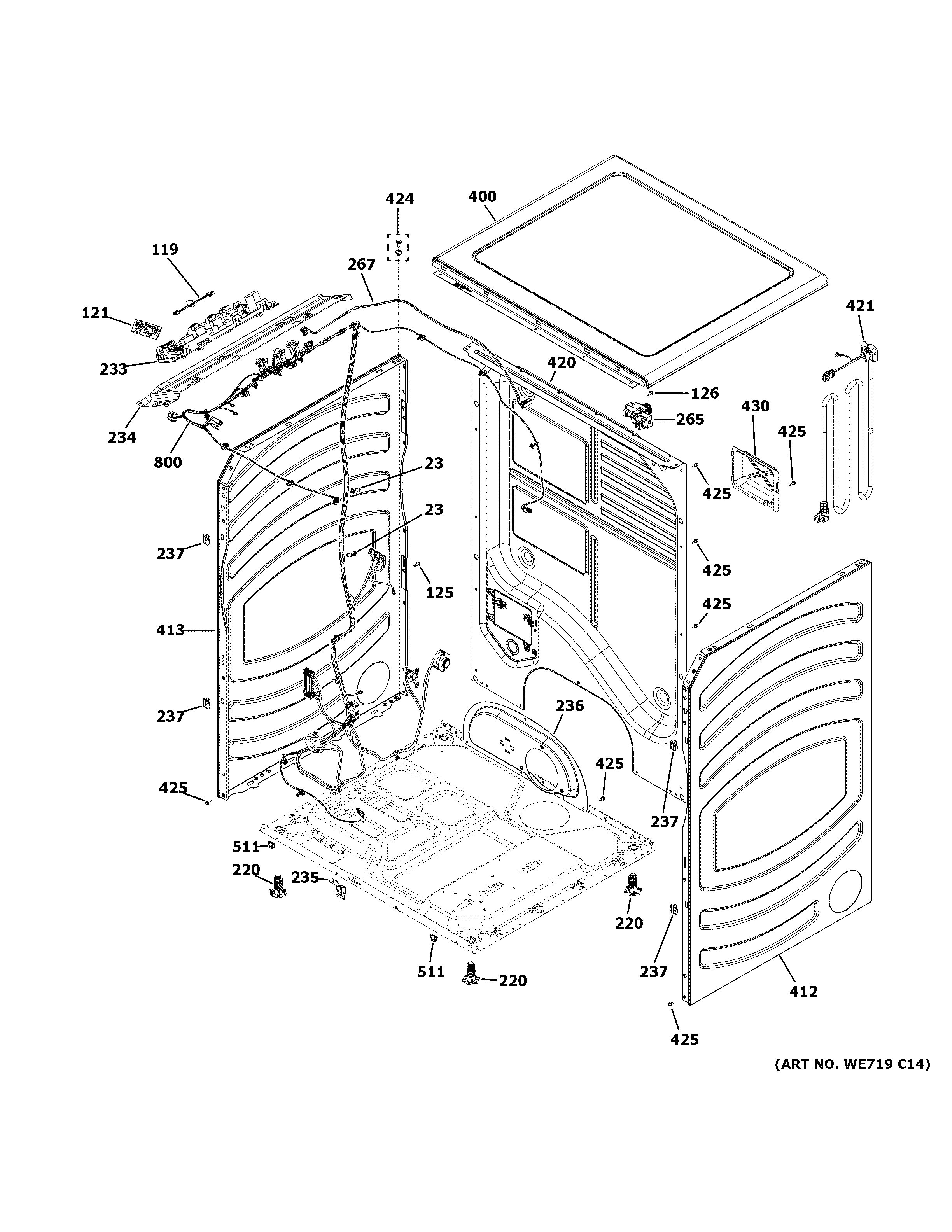 GE PFD95GSPT1DS cabinet & top panel diagram