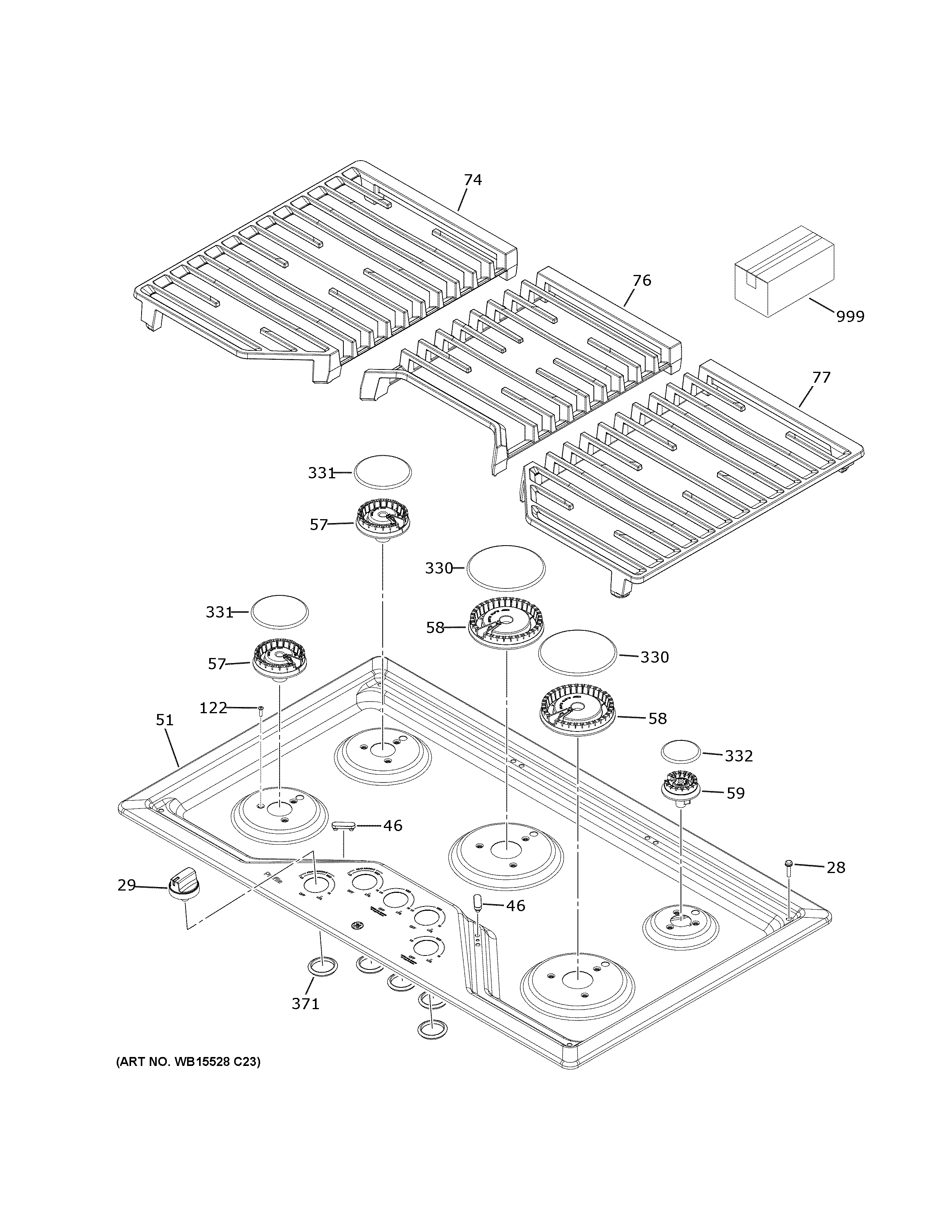 GE PGP7036SL1SS control panel & cooktop diagram