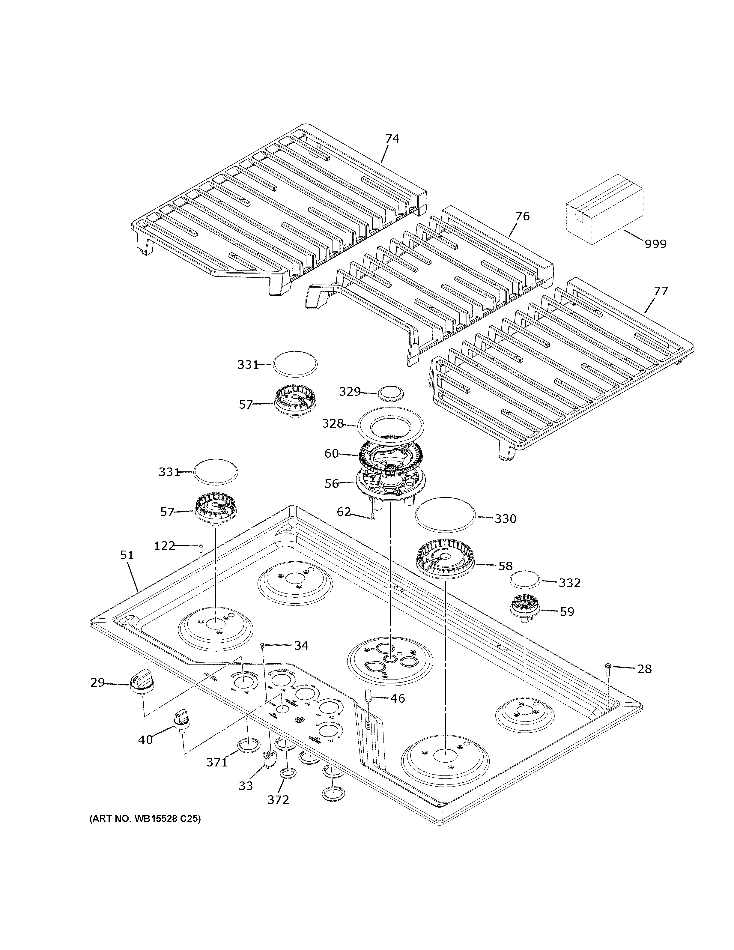 GE PGP9030SL1SS control panel & cooktop diagram