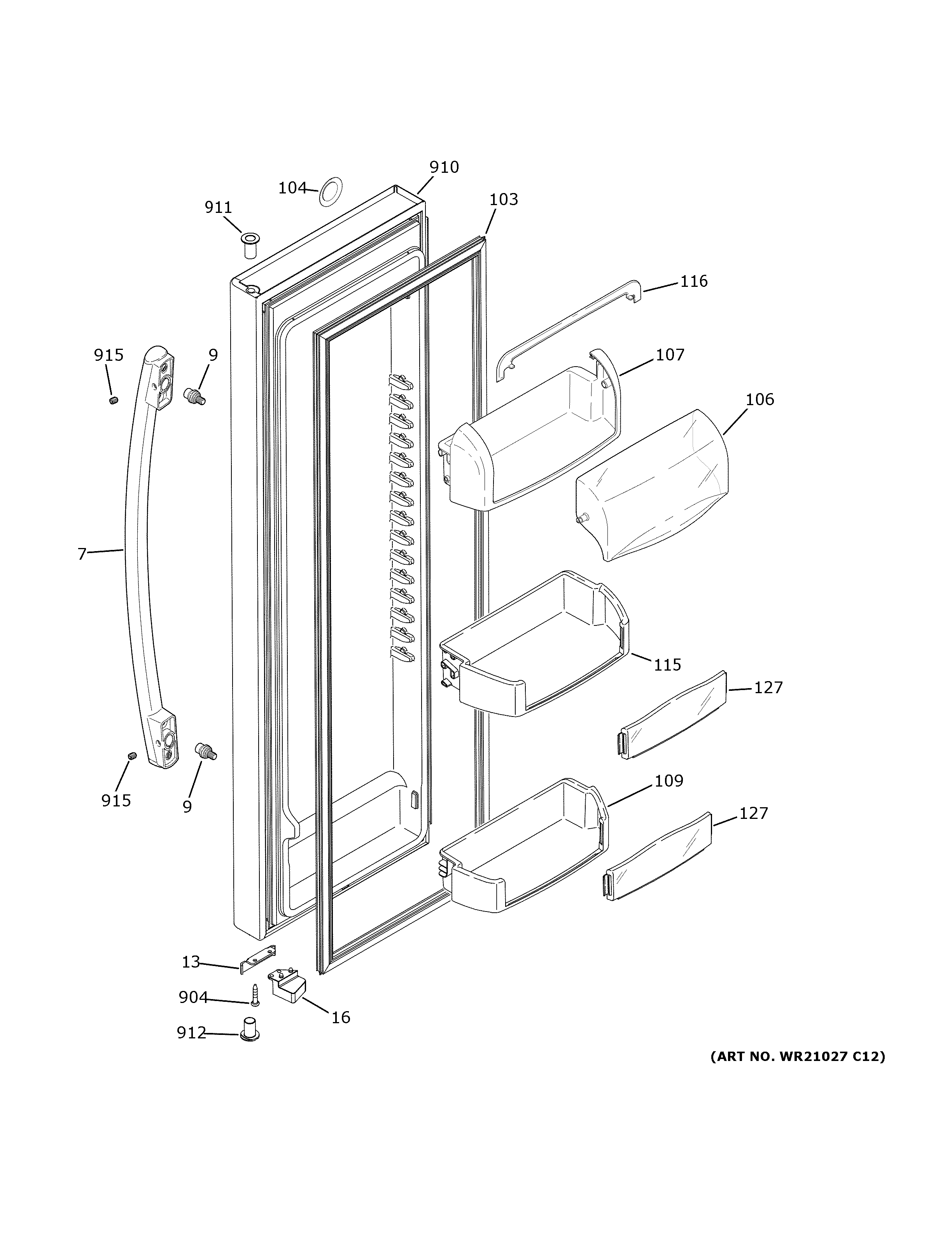 GE GSE25HEMKHDS fresh food door diagram