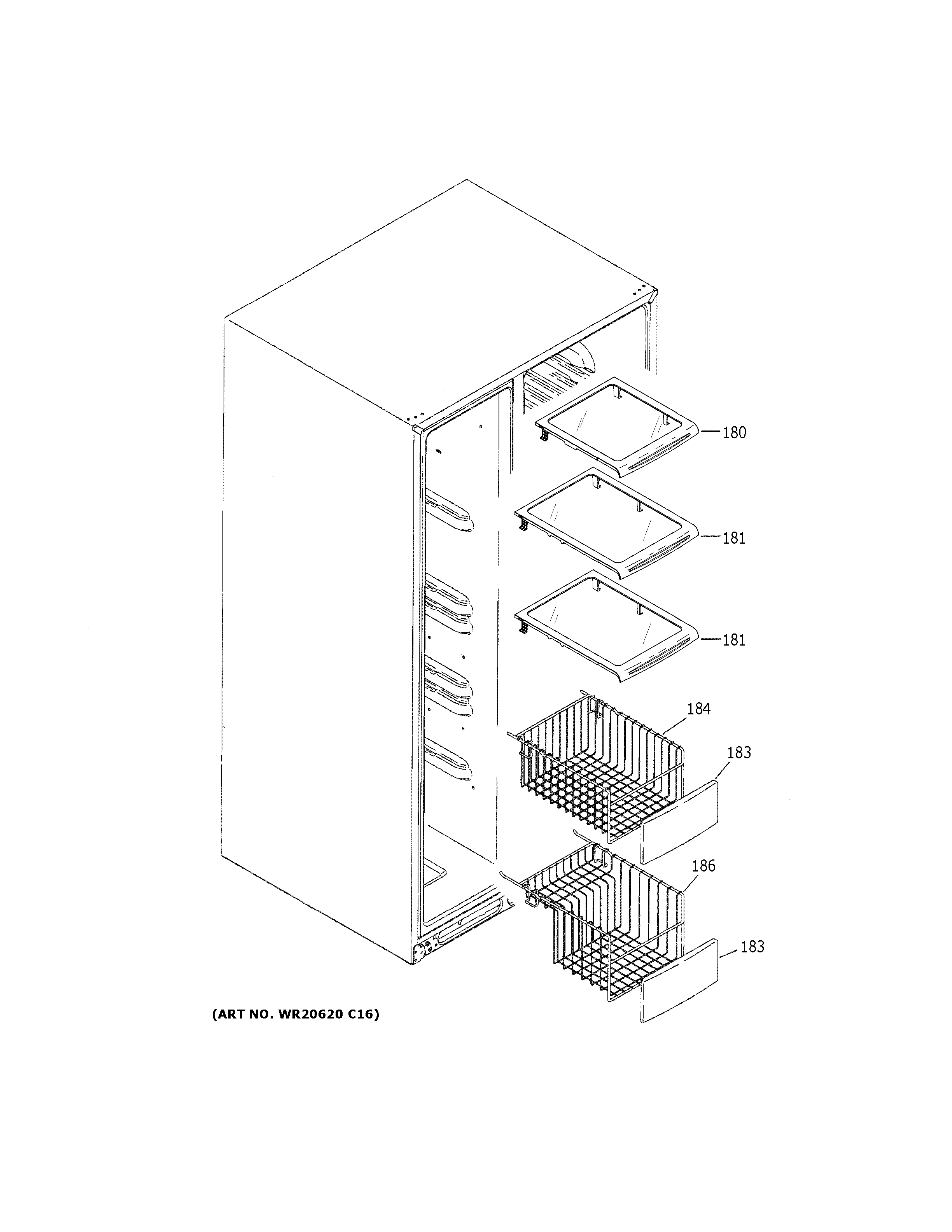 GE GSE25HEMKHDS freezer shelves diagram
