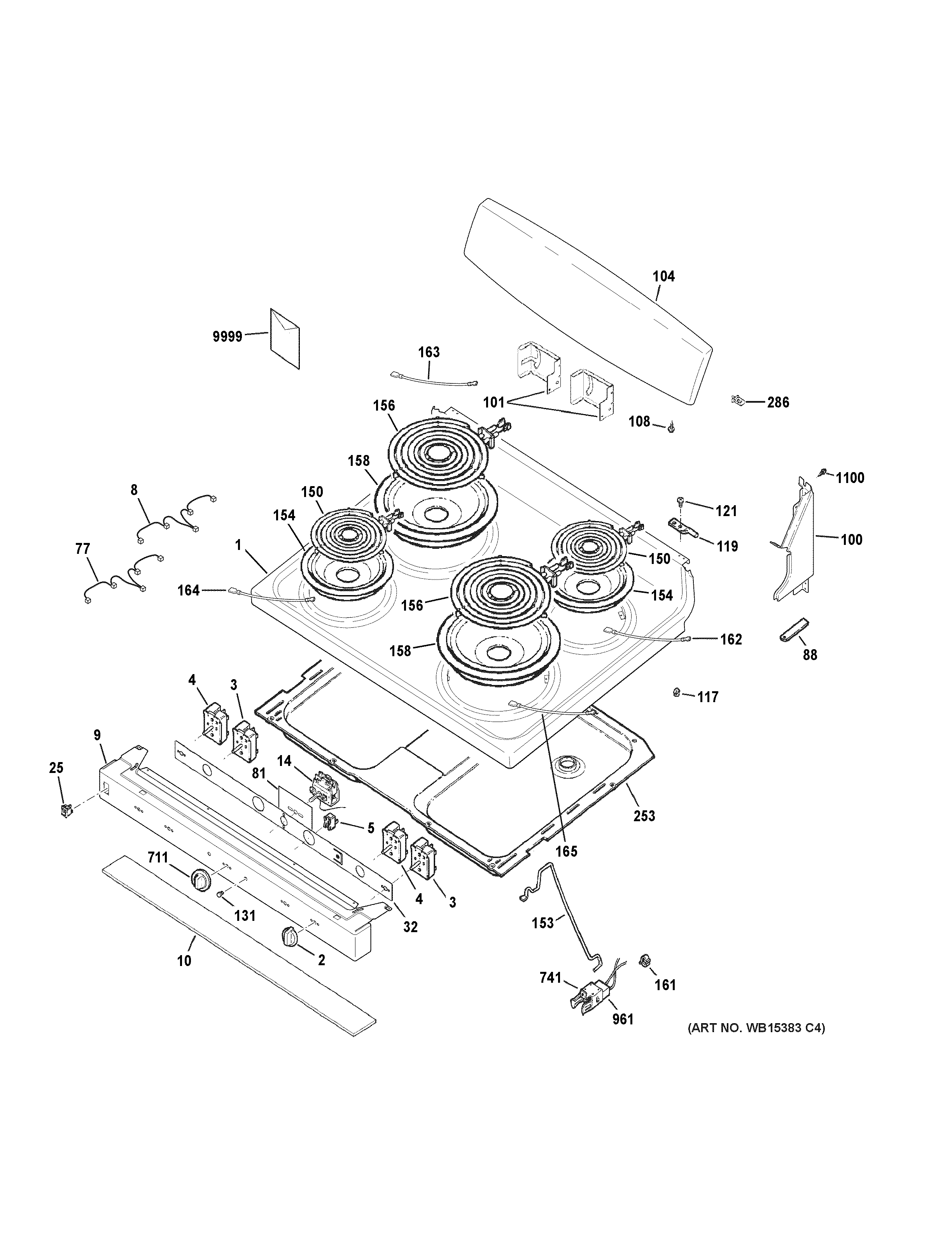 GE JBS460DM1BB control panel & cooktop diagram