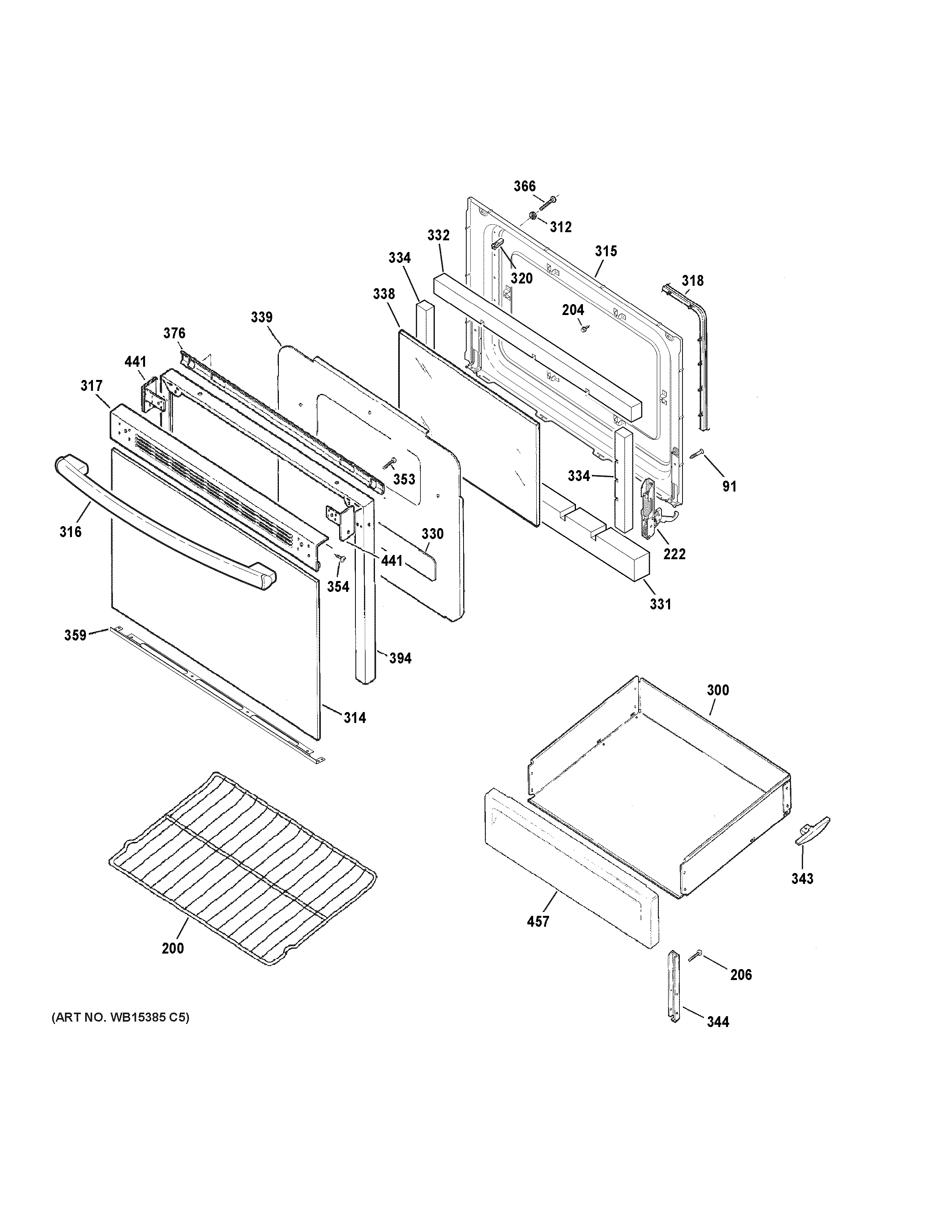 GE JBS460DM1BB door & drawer parts diagram