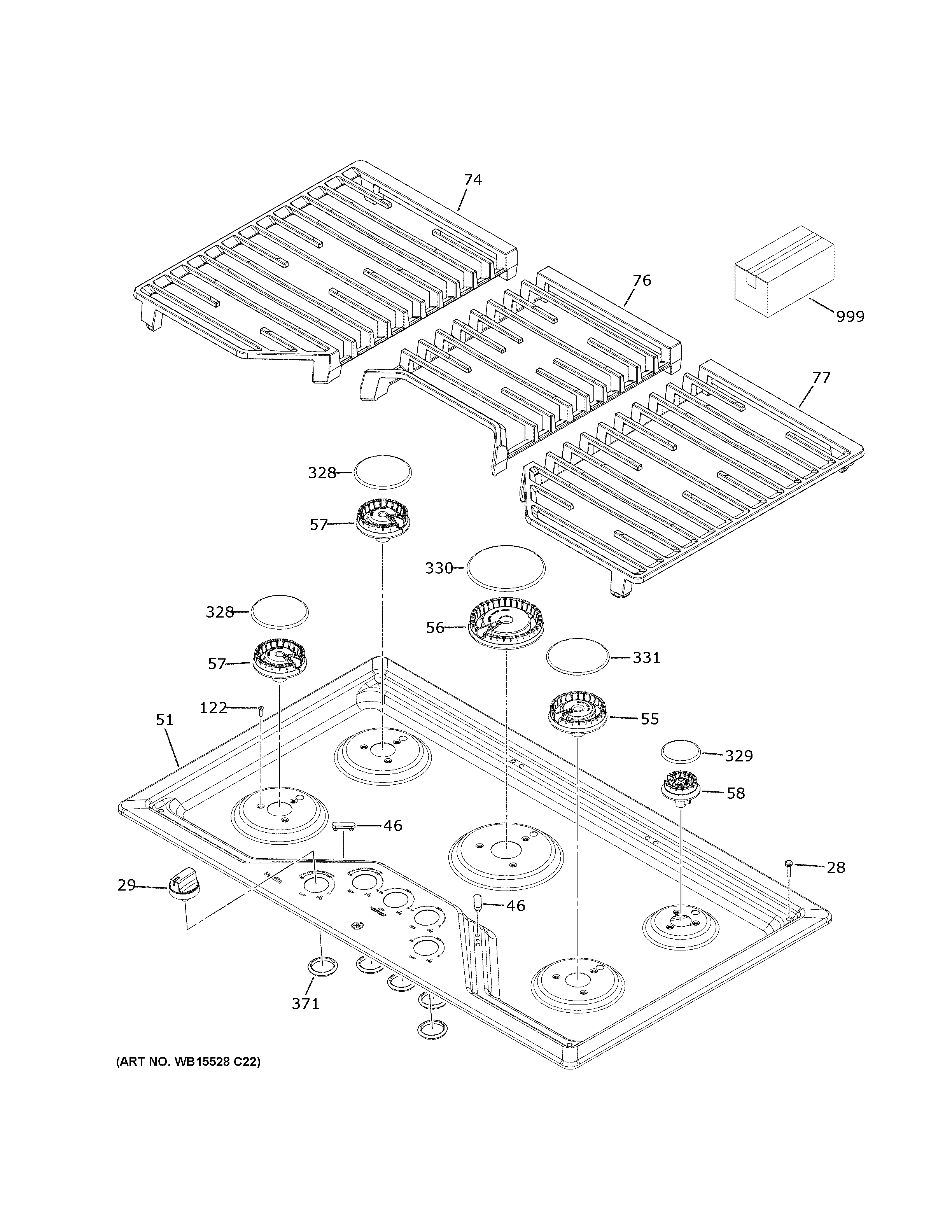 GE PGP7030BM1TS control panel & cooktop diagram