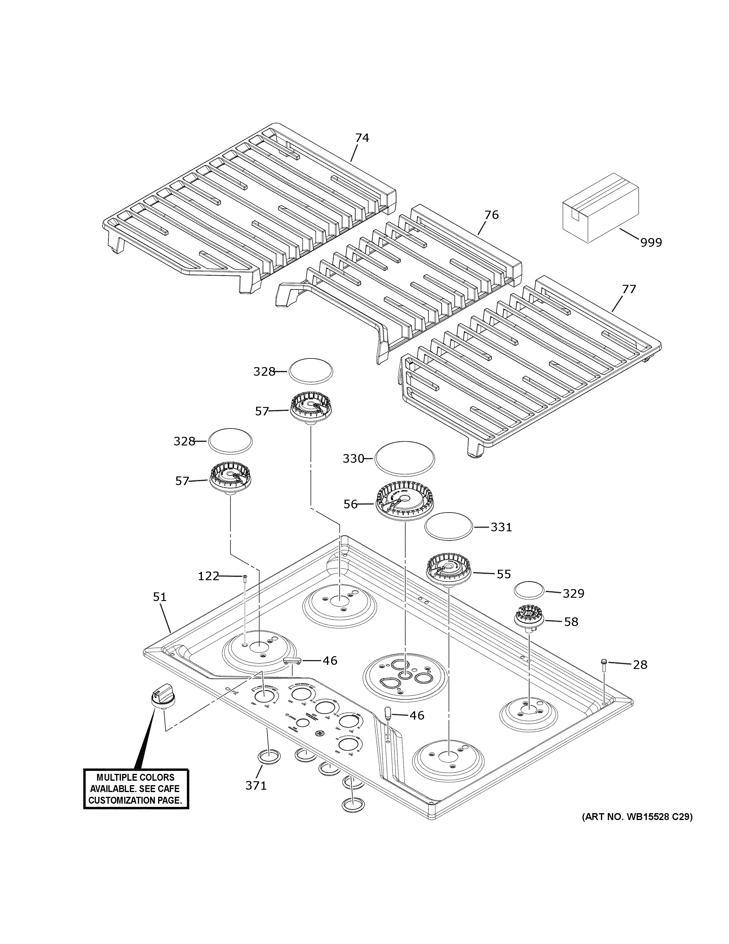 GE CGP70302N1S1 control panel & cooktop diagram
