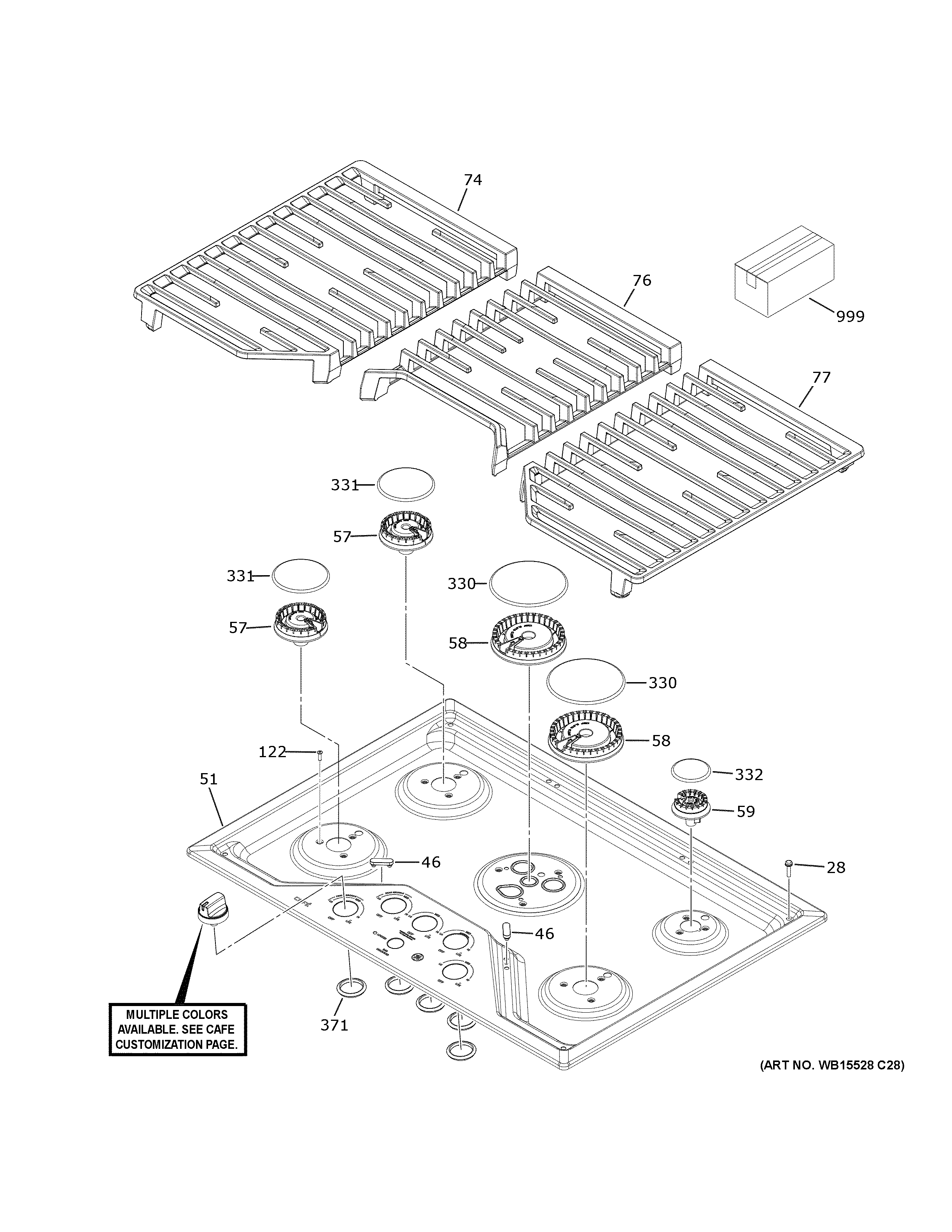 GE CGP70362N1S1 control panel & cooktop diagram