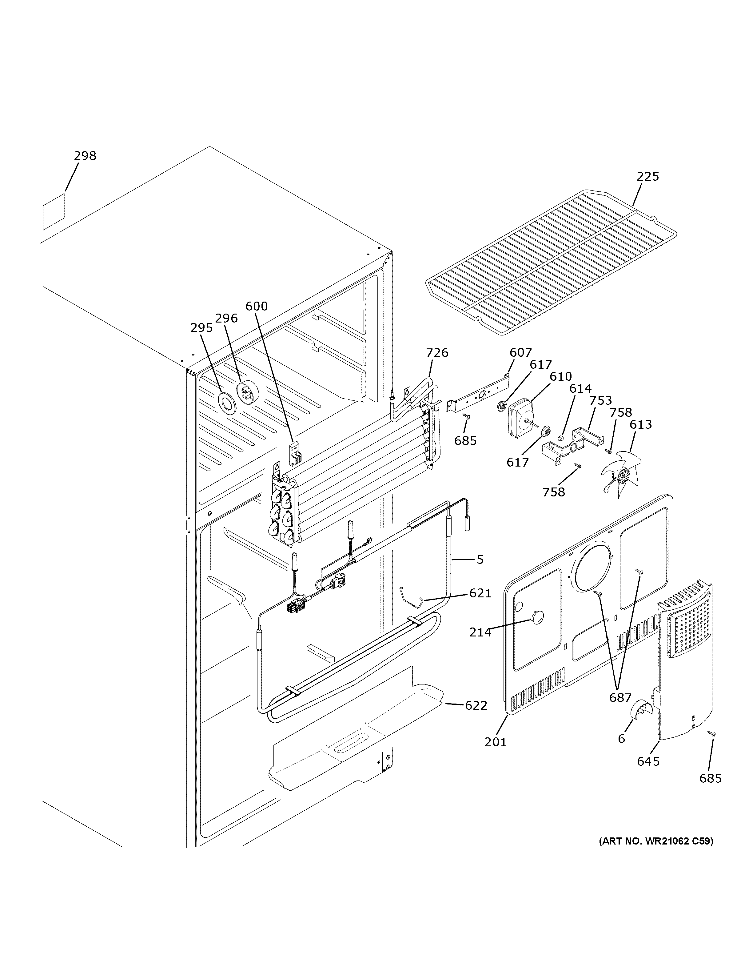 GE GTS18GTNFRBB freezer section diagram