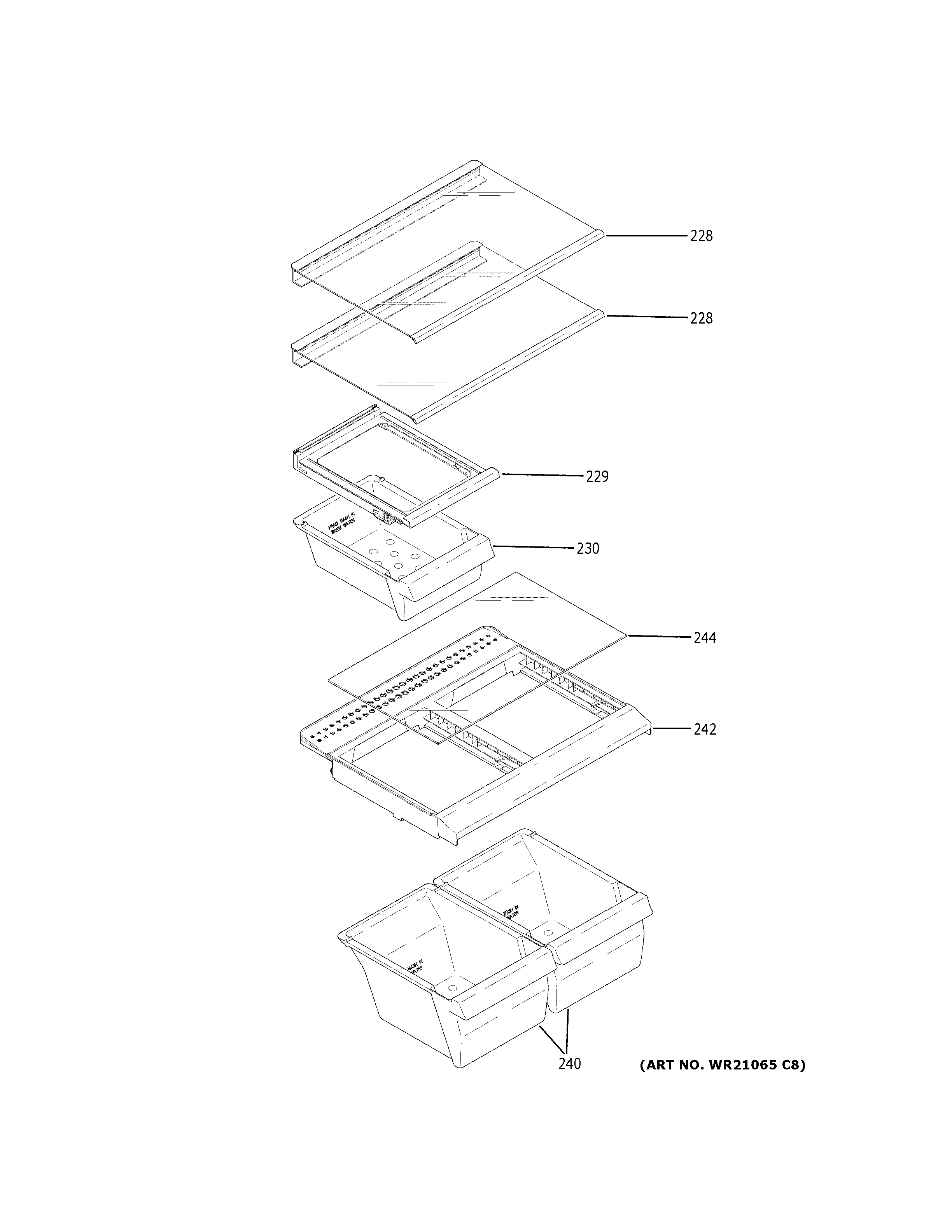 GE GIE18GCNERSA fresh food shelves diagram