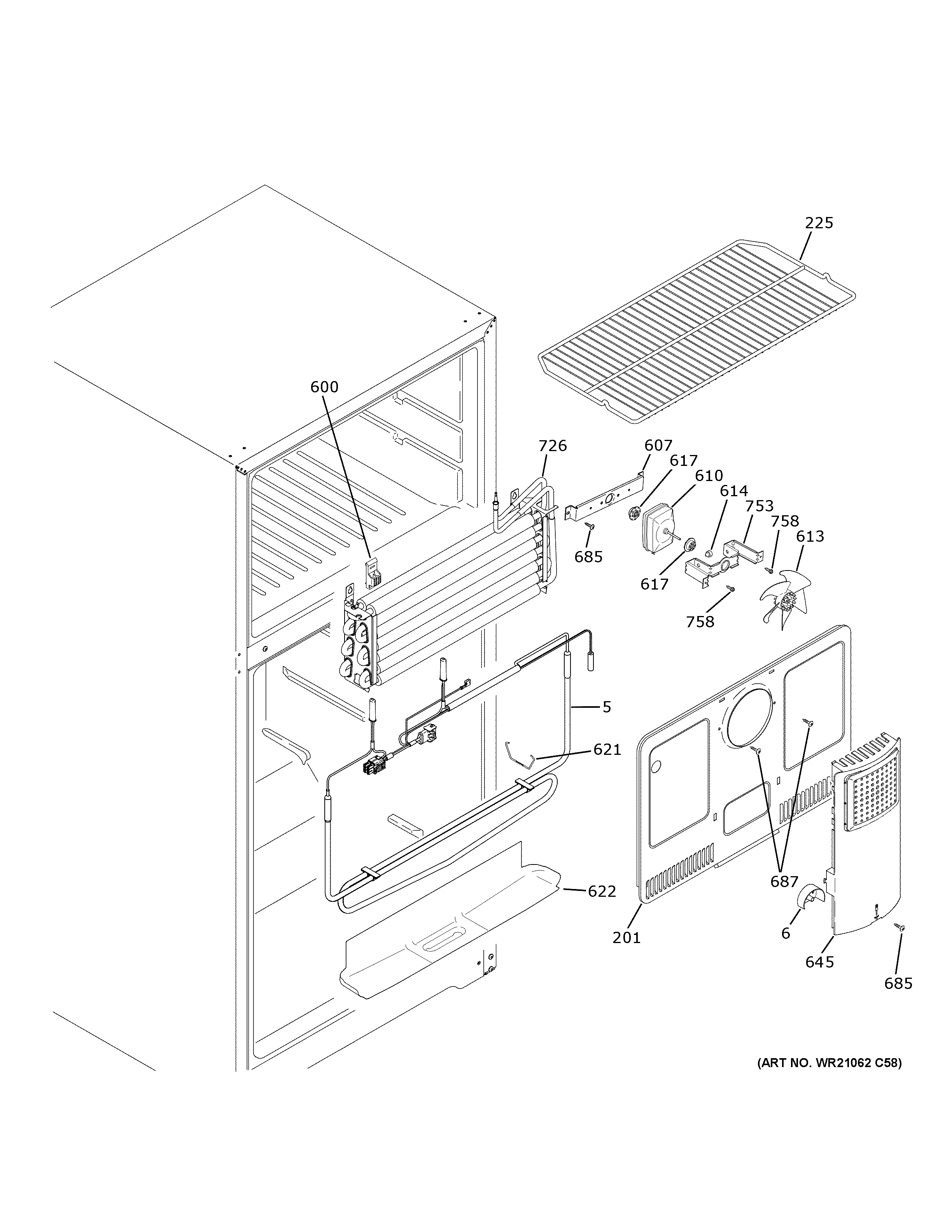 GE GIE18GTNERBB freezer section diagram