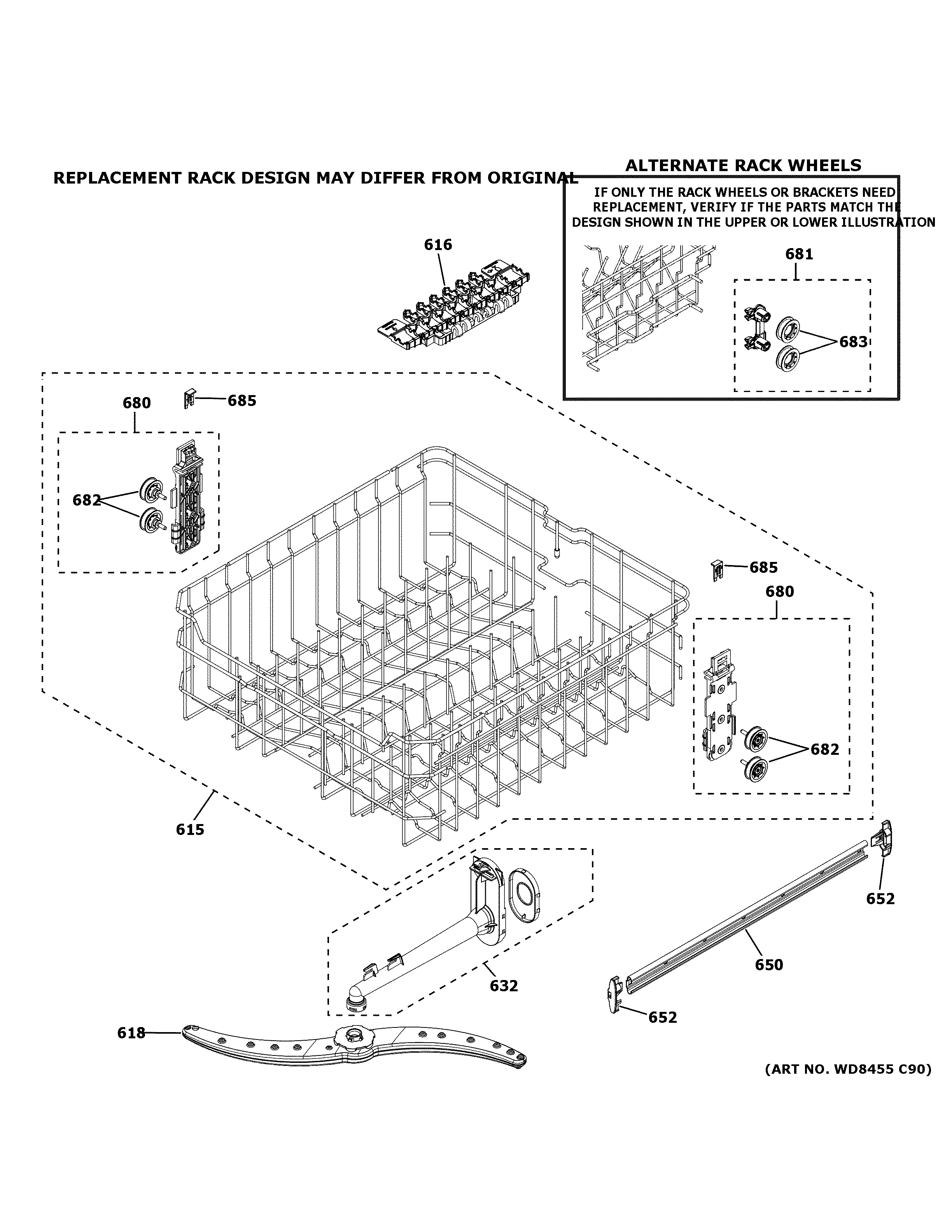 GE GDF535PGR0CC upper rack assembly diagram